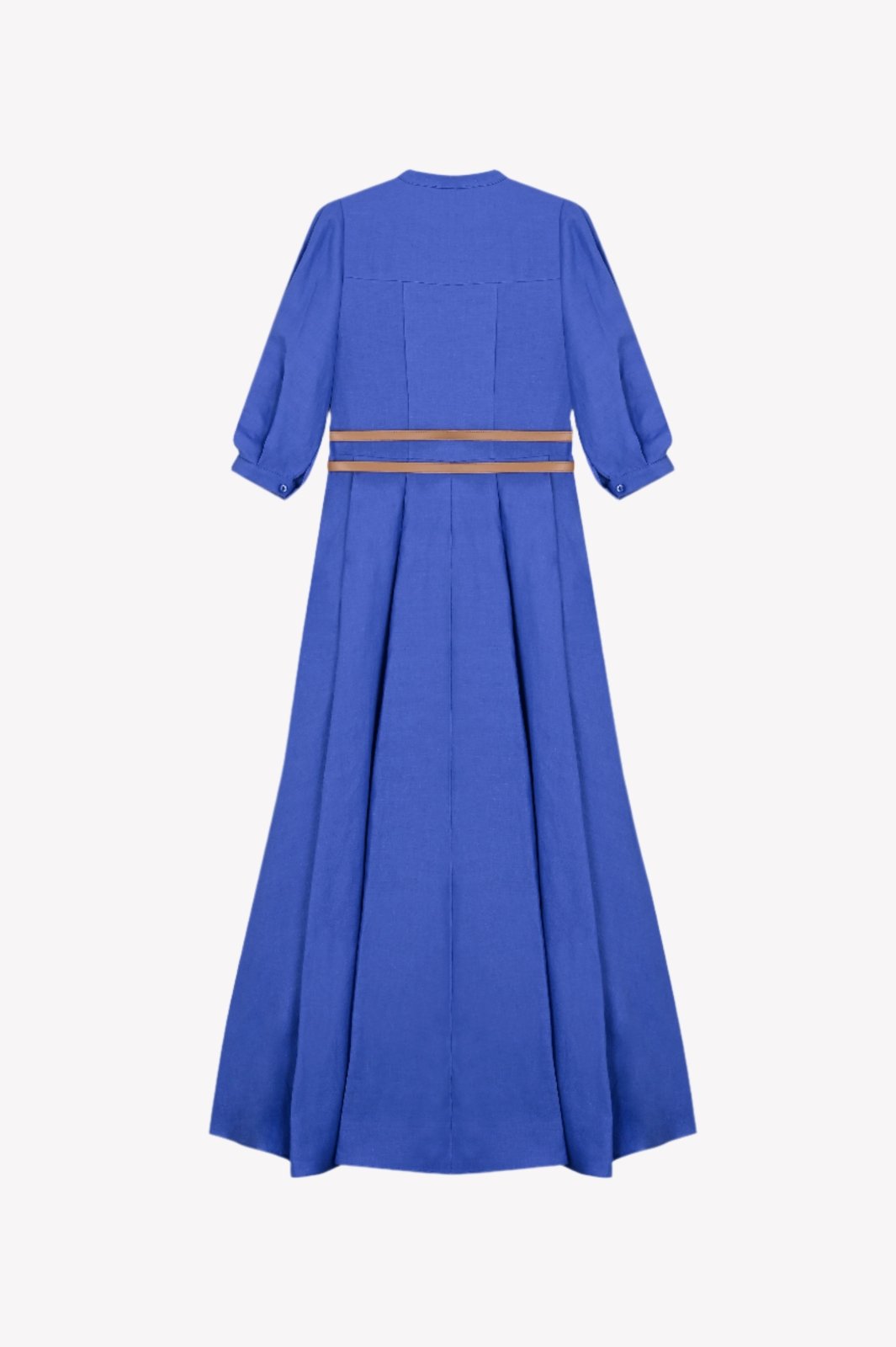 Sax Blue Belted Linen Dress - ADAMO