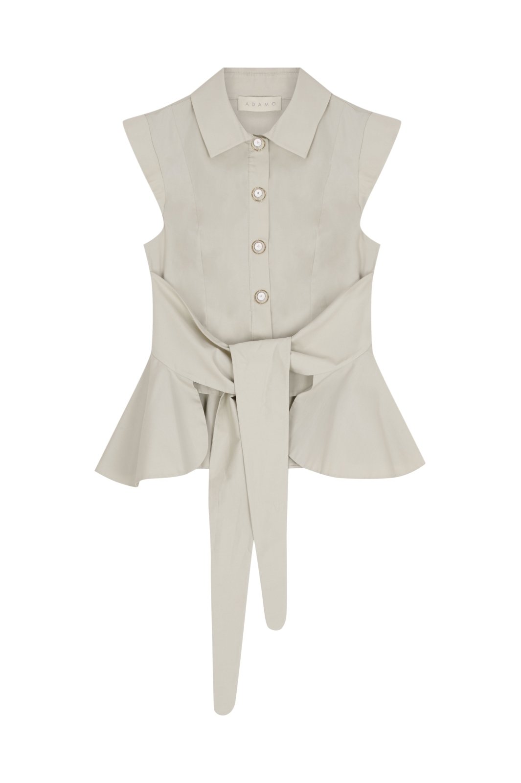Soft Sand - Sculpted Peplum Cotton - Silk Blouse - ADAMO