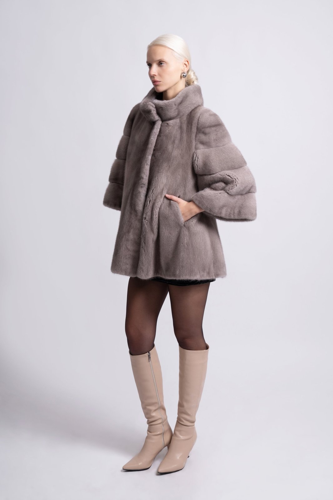 Taupe Elegance Sculpted Mink Fur Jacket - ADAMO