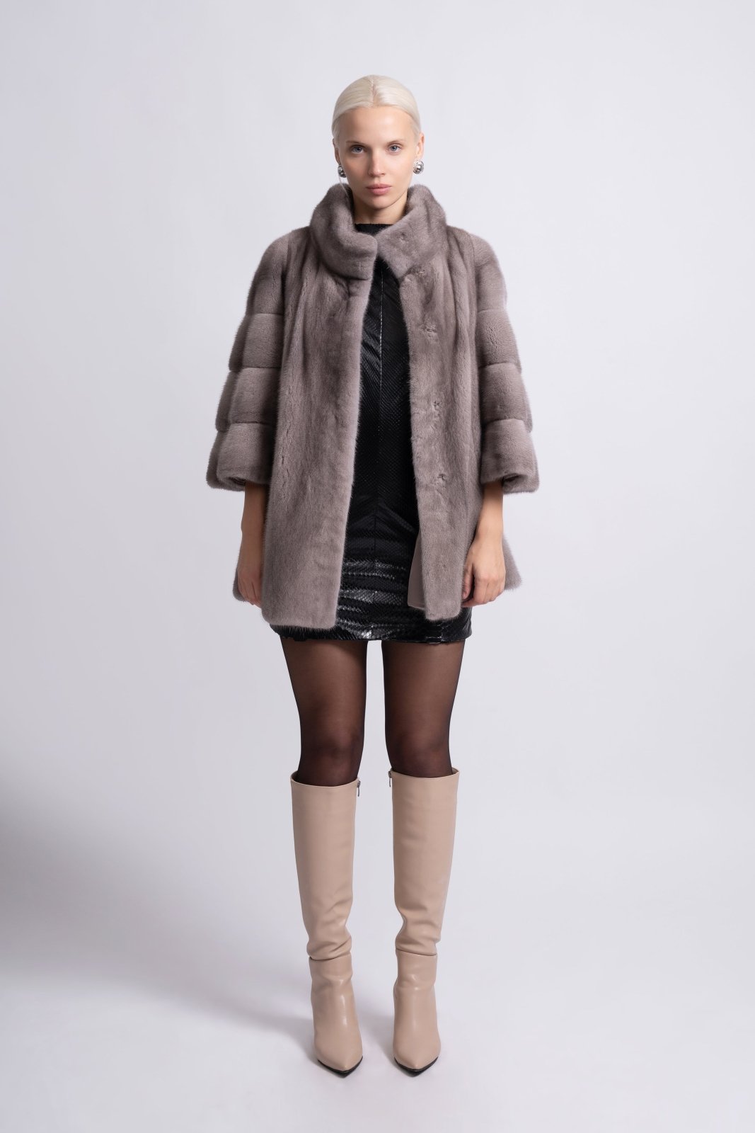 Taupe Elegance Sculpted Mink Fur Jacket - ADAMO