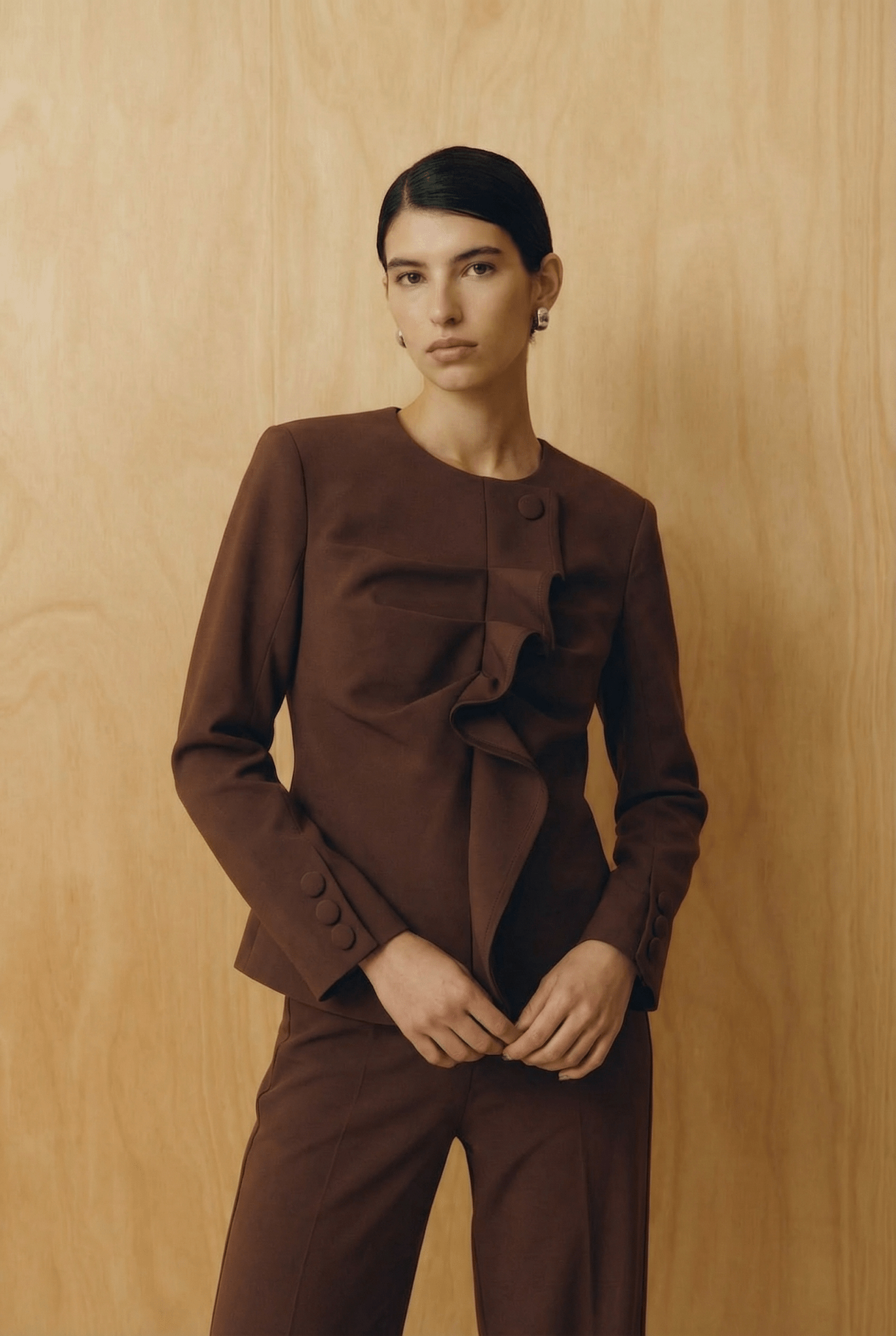 The Espresso Architectural Ruffle Suit - ADAMO
