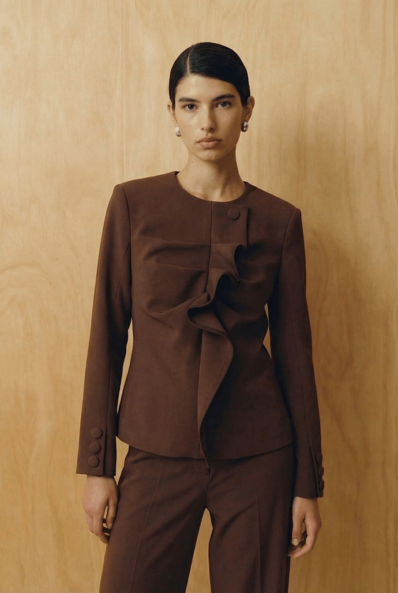 The Espresso Architectural Ruffle Suit - ADAMO