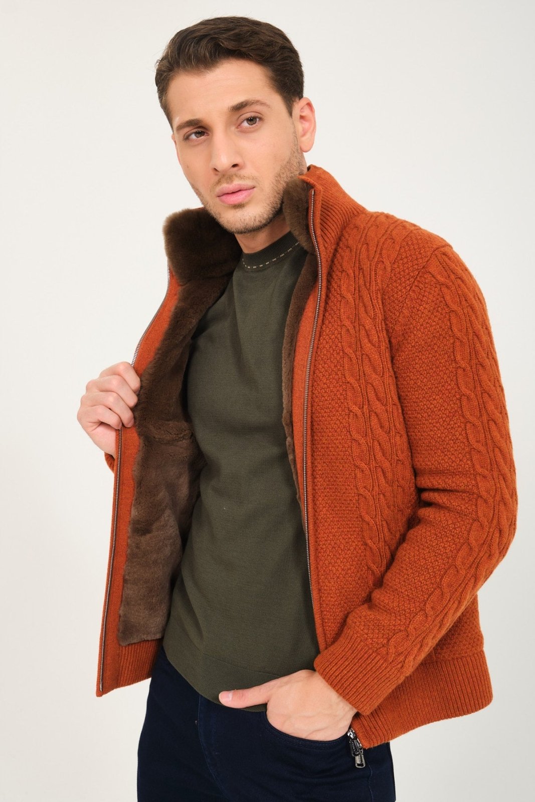 Tile Wool & Rex Fur Knit Cardigan - ADAMO