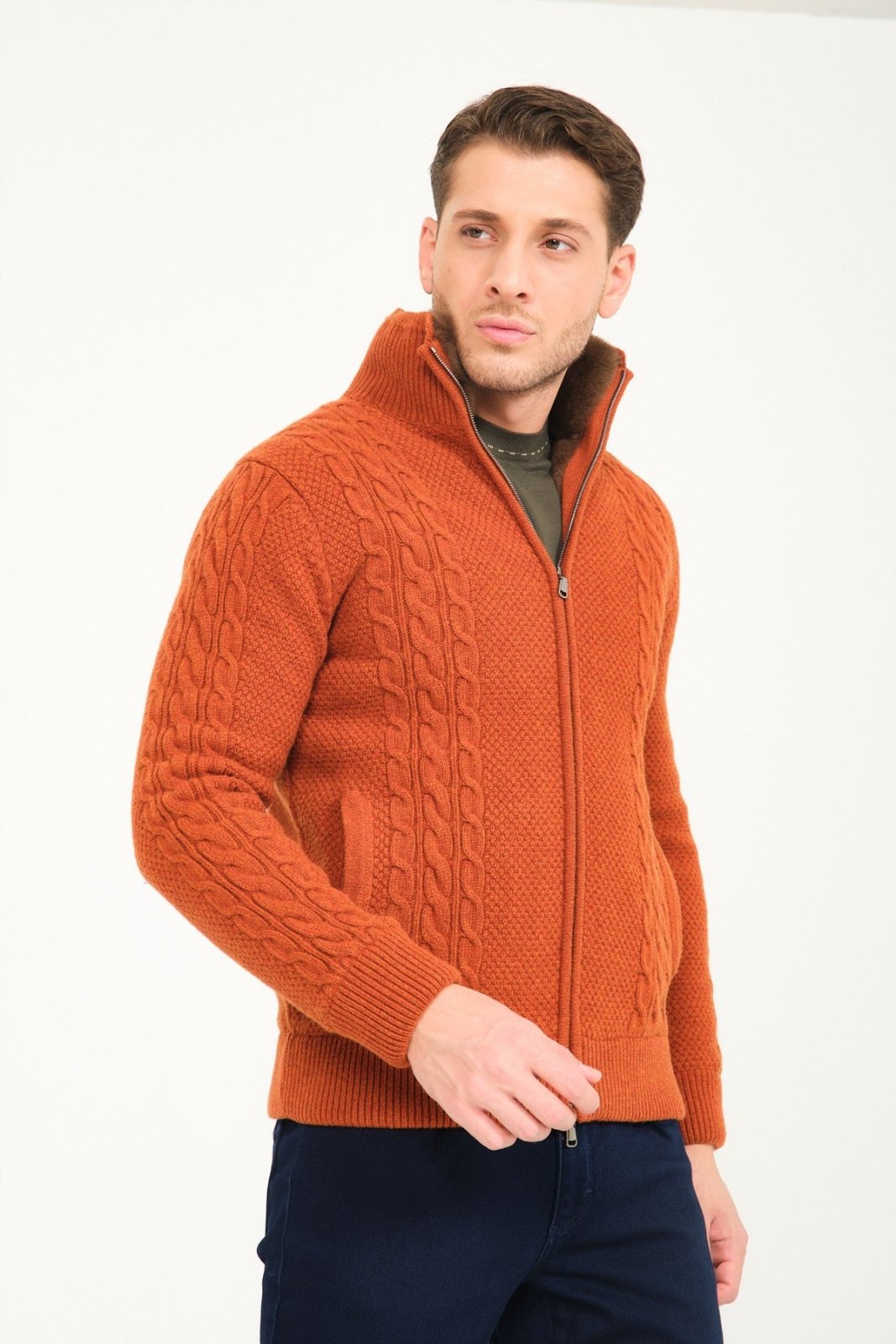 Tile Wool & Rex Fur Knit Cardigan - ADAMO