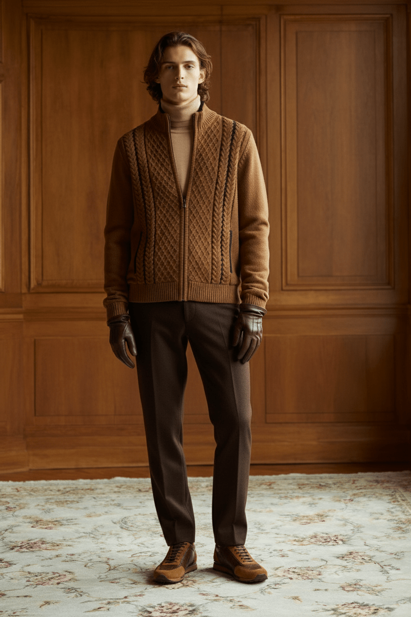 Tobacco Cashmere Knit Sweater - ADAMO