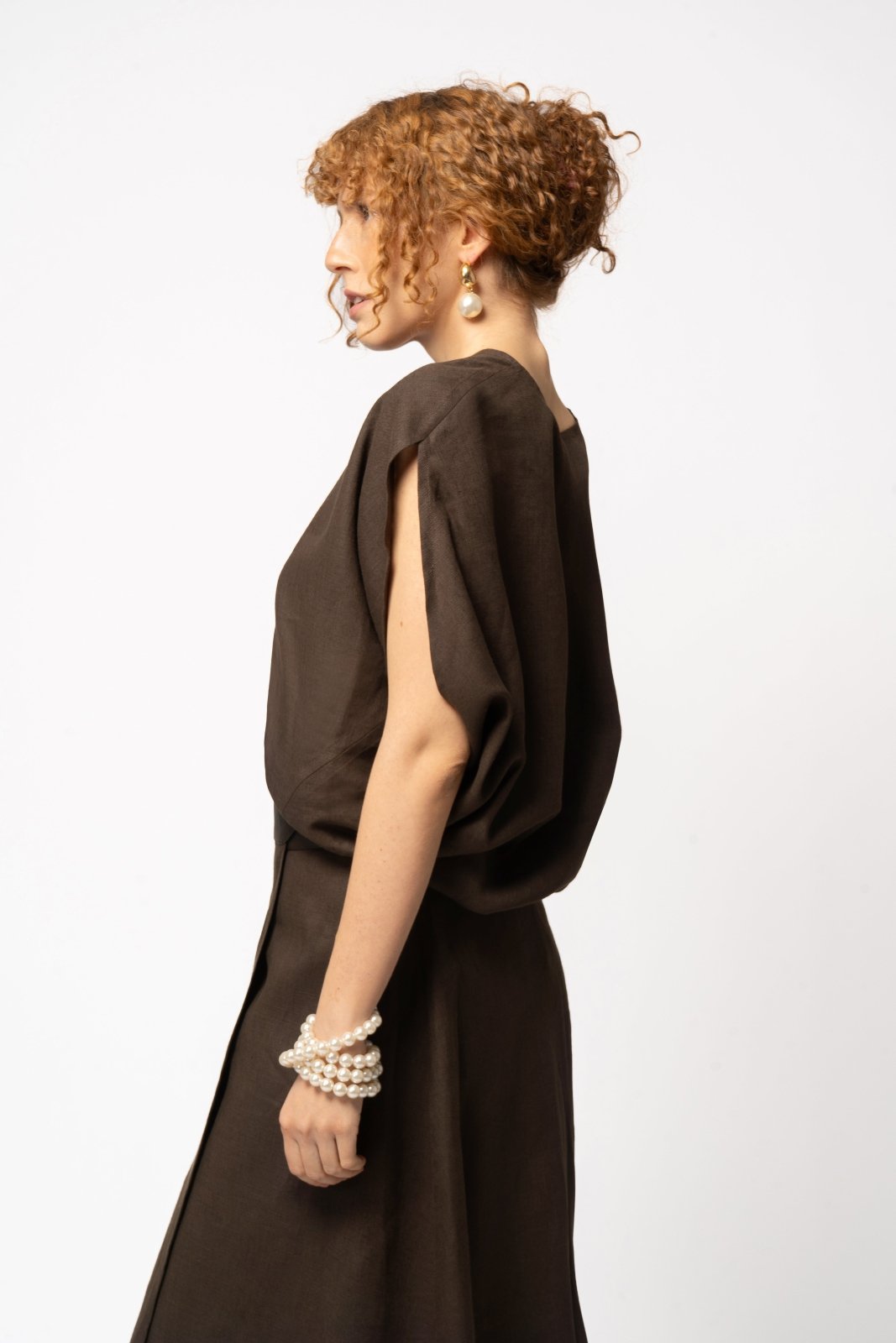 Umber Drape Linen Blouse - ADAMO