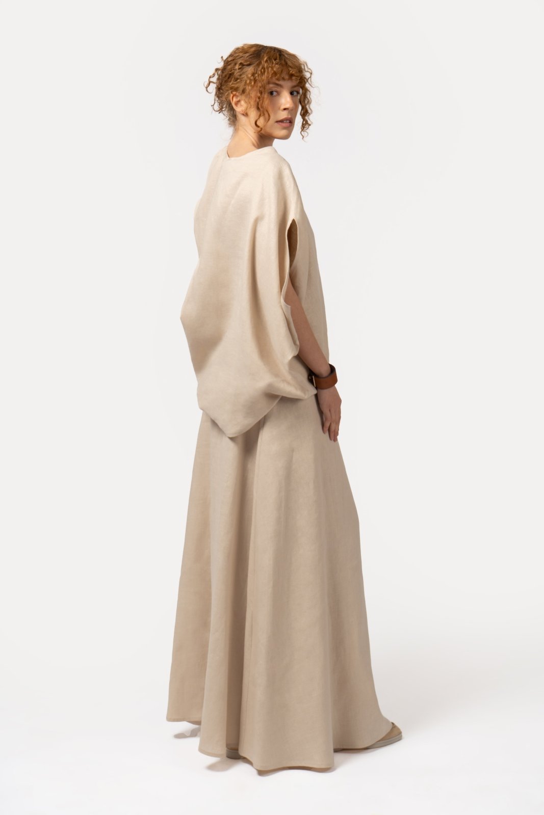 Umber Drape Linen Blouse - ADAMO