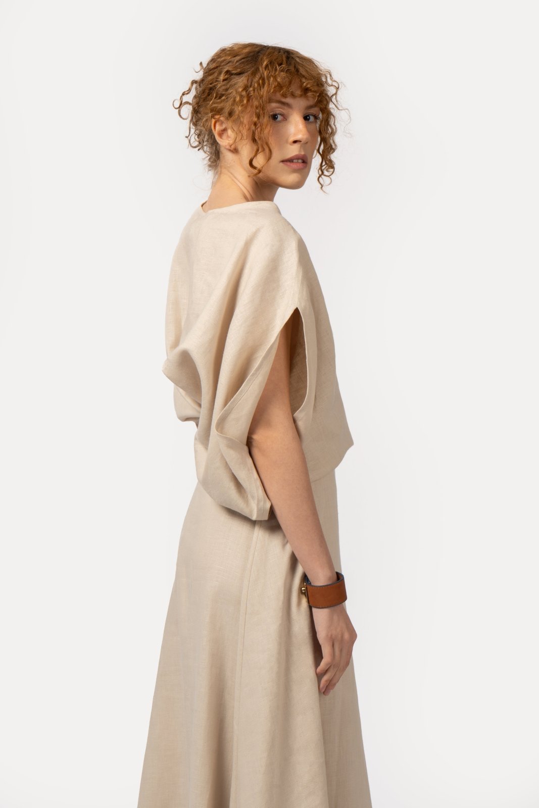 Umber Drape Linen Blouse - ADAMO