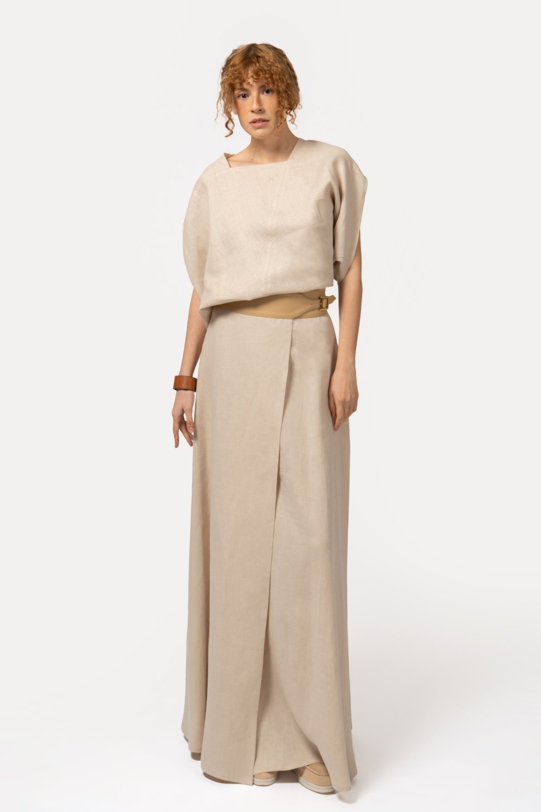 Umber Drape Linen Blouse - ADAMO