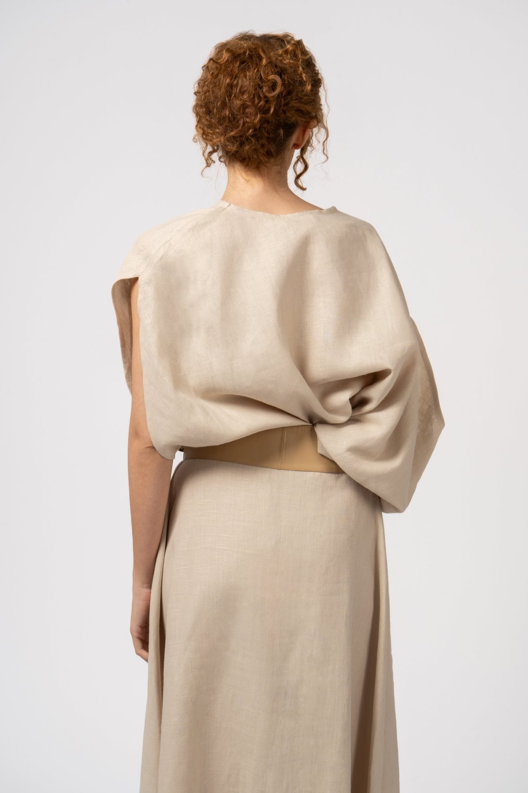 Umber Drape Linen Blouse - ADAMO