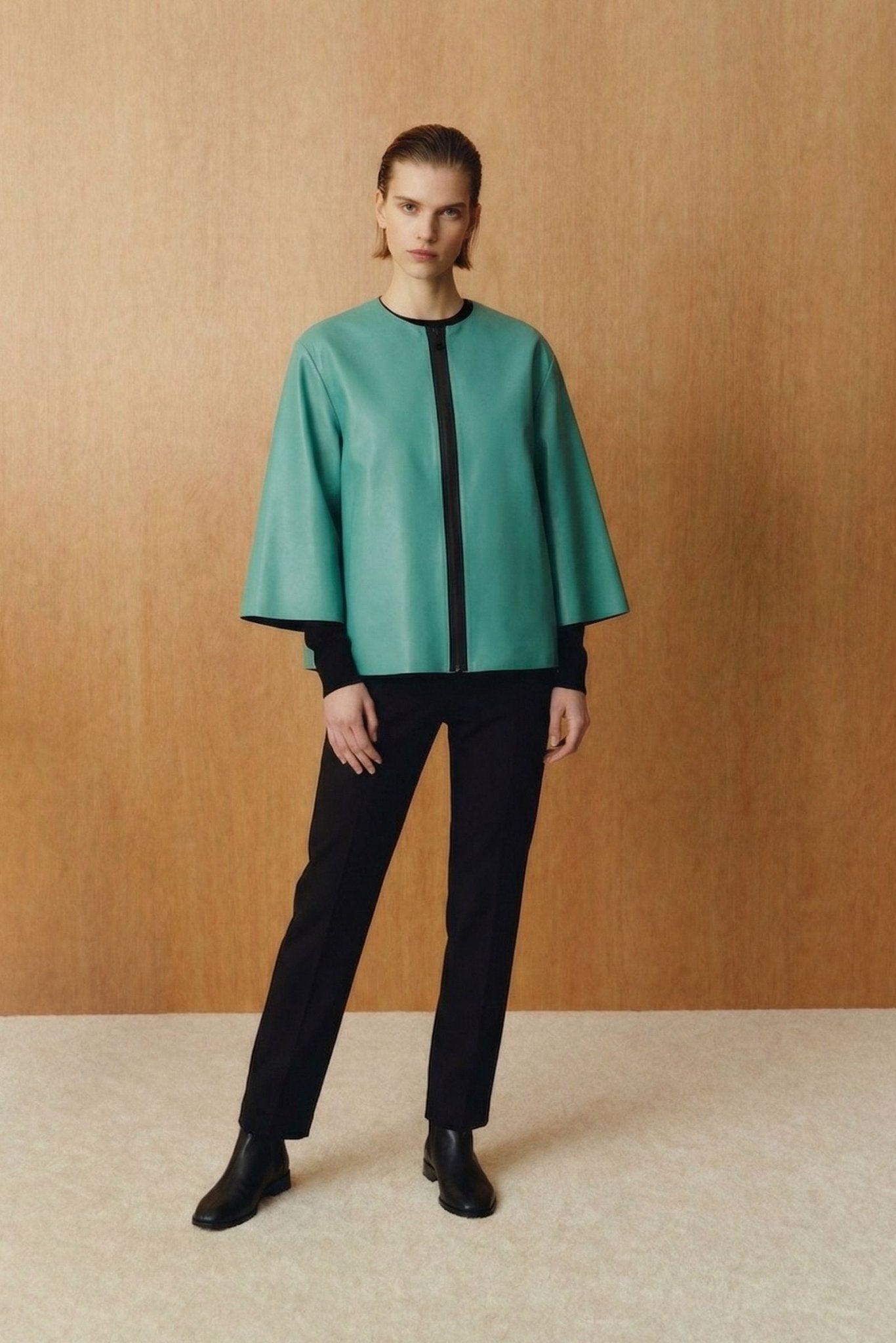 Water Green Leather Jacket - ADAMO