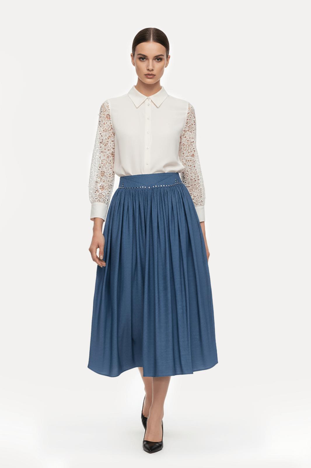 White Lace Sleeve Shirt - ADAMO