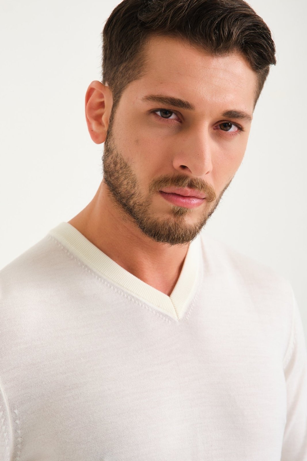White V - Collar Wool Sweater - ADAMO