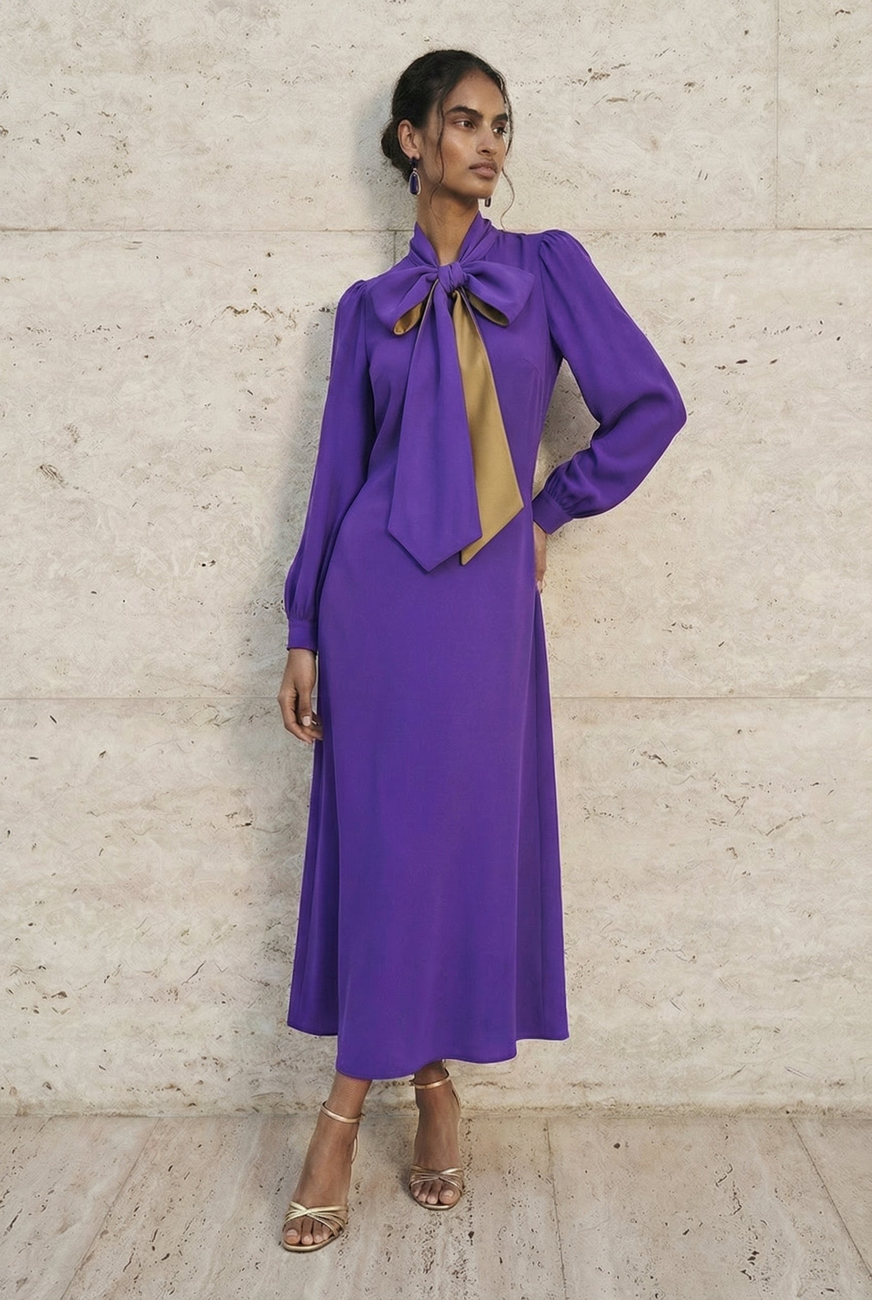 Aurielle Bow-Tie Crepe Dress