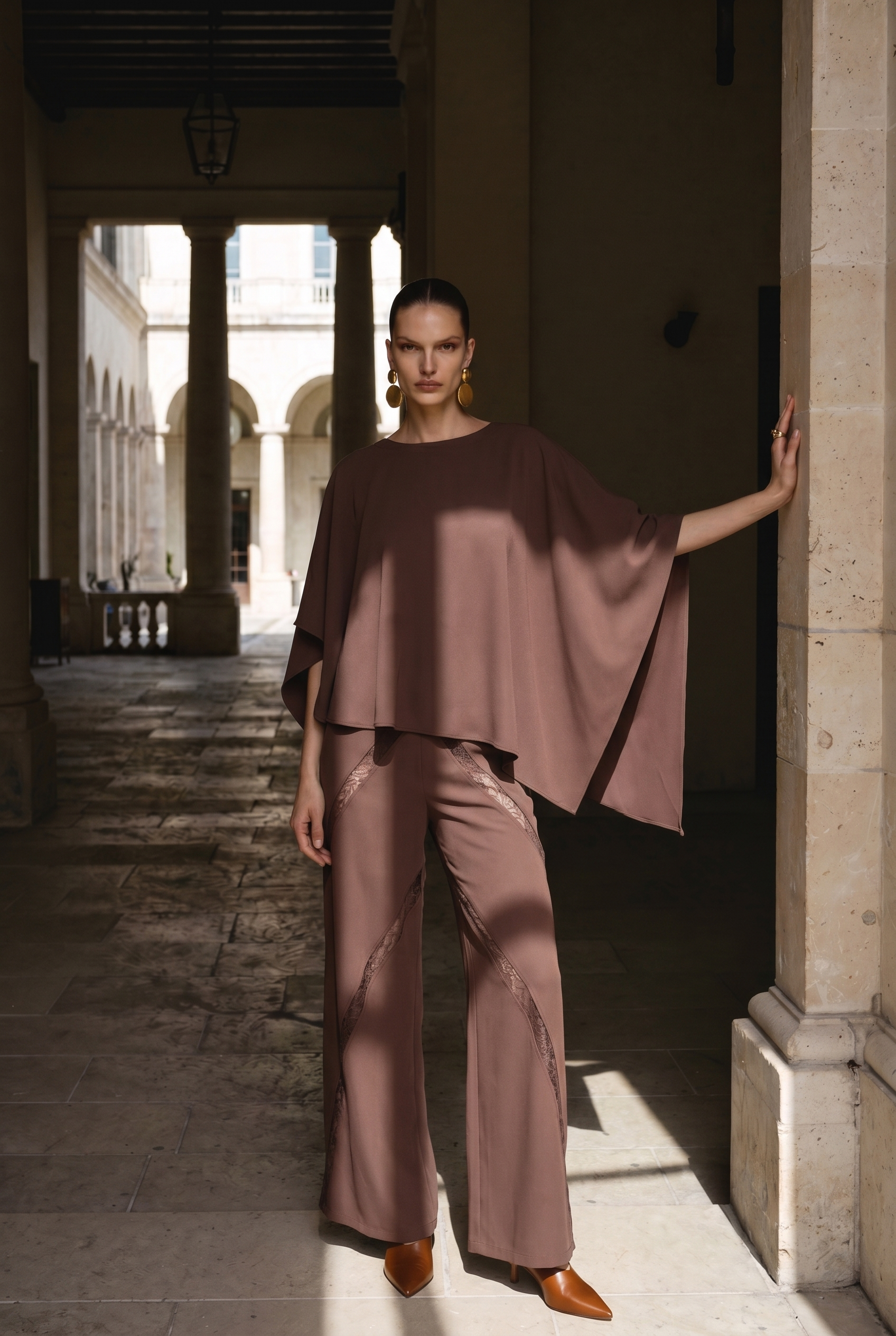Seravelle Mocha Draped Cape Blouse