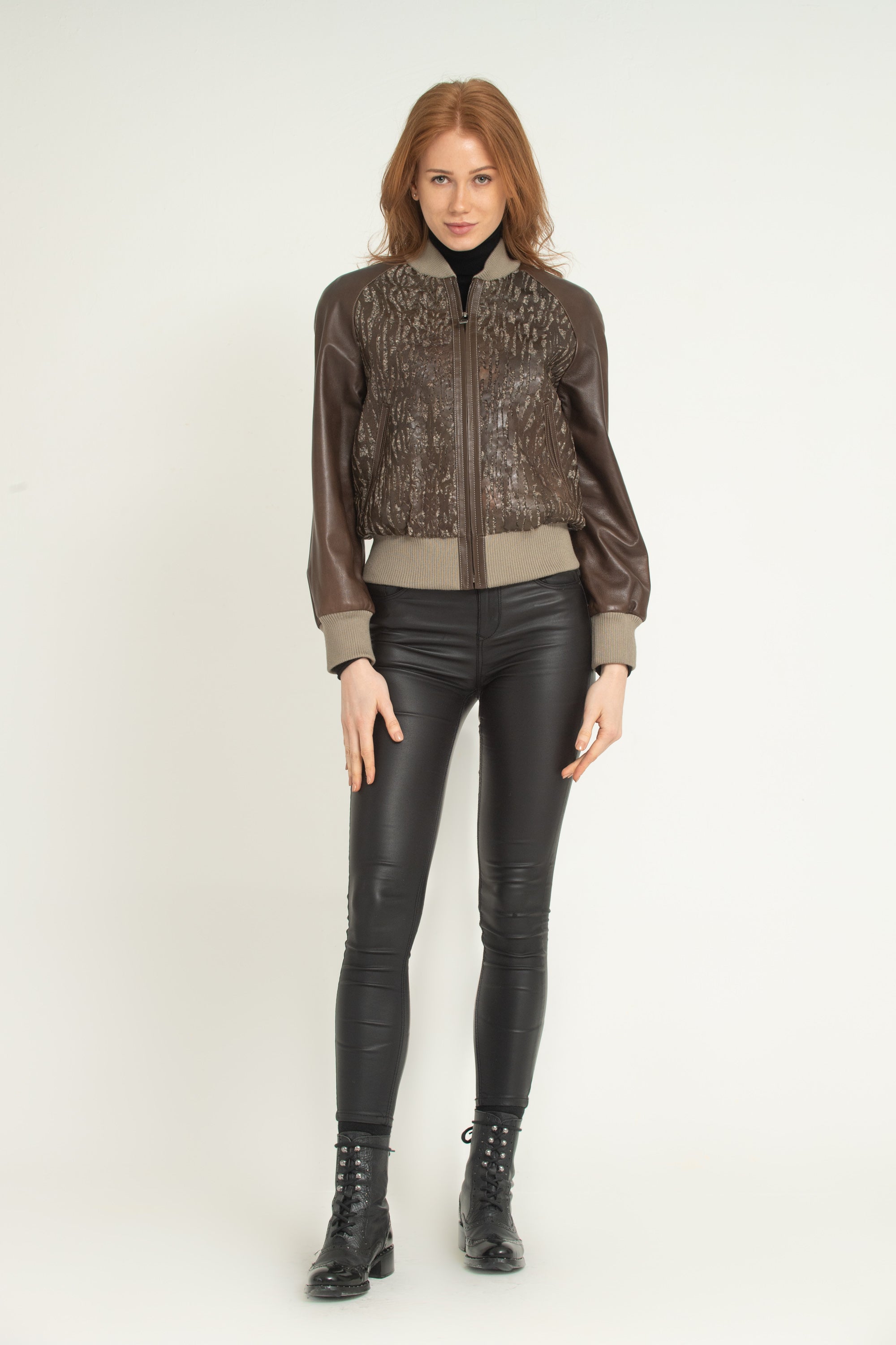 Brown Leather Bomber Jacket