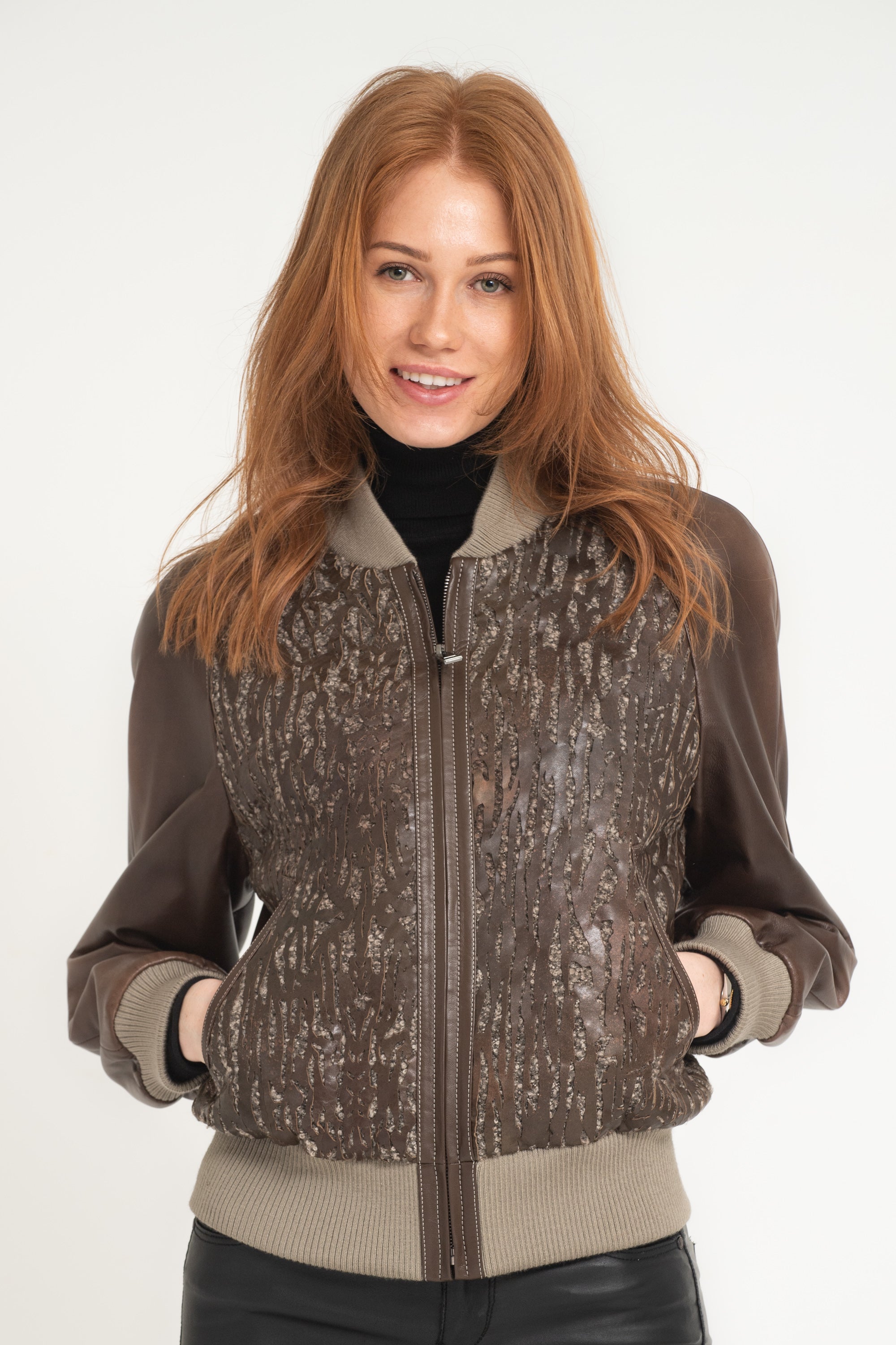 Brown Leather Bomber Jacket