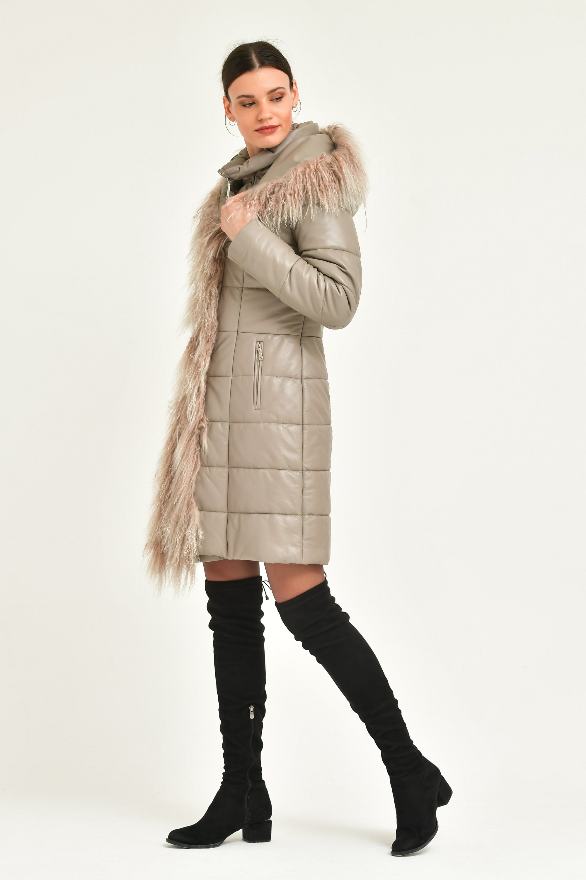 Beige Long Leather Coat