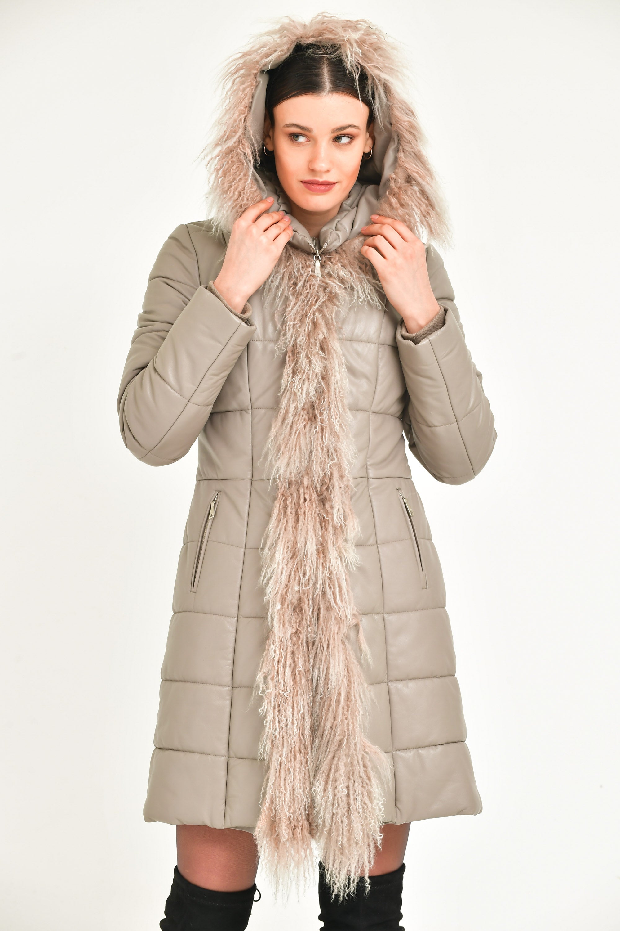 Beige Long Leather Coat