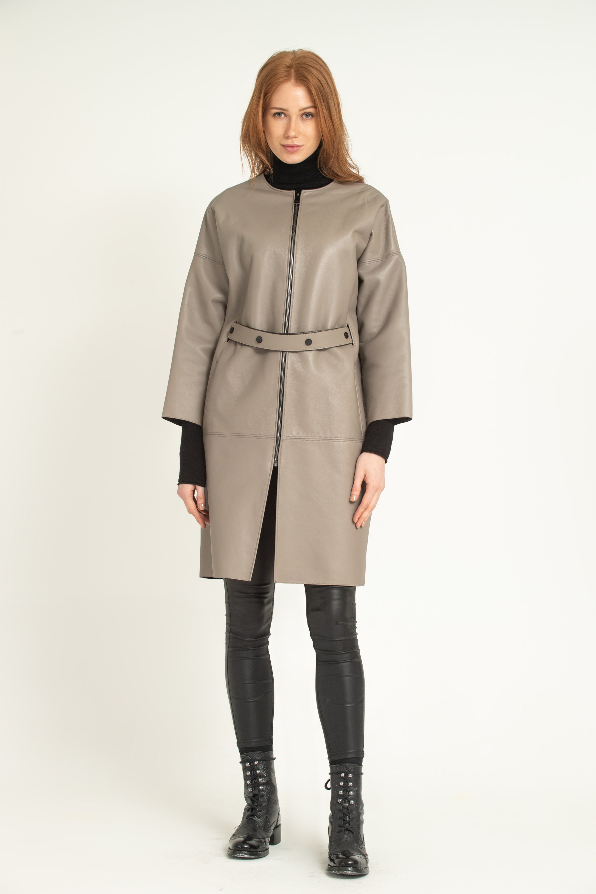 Beige Leather Coat