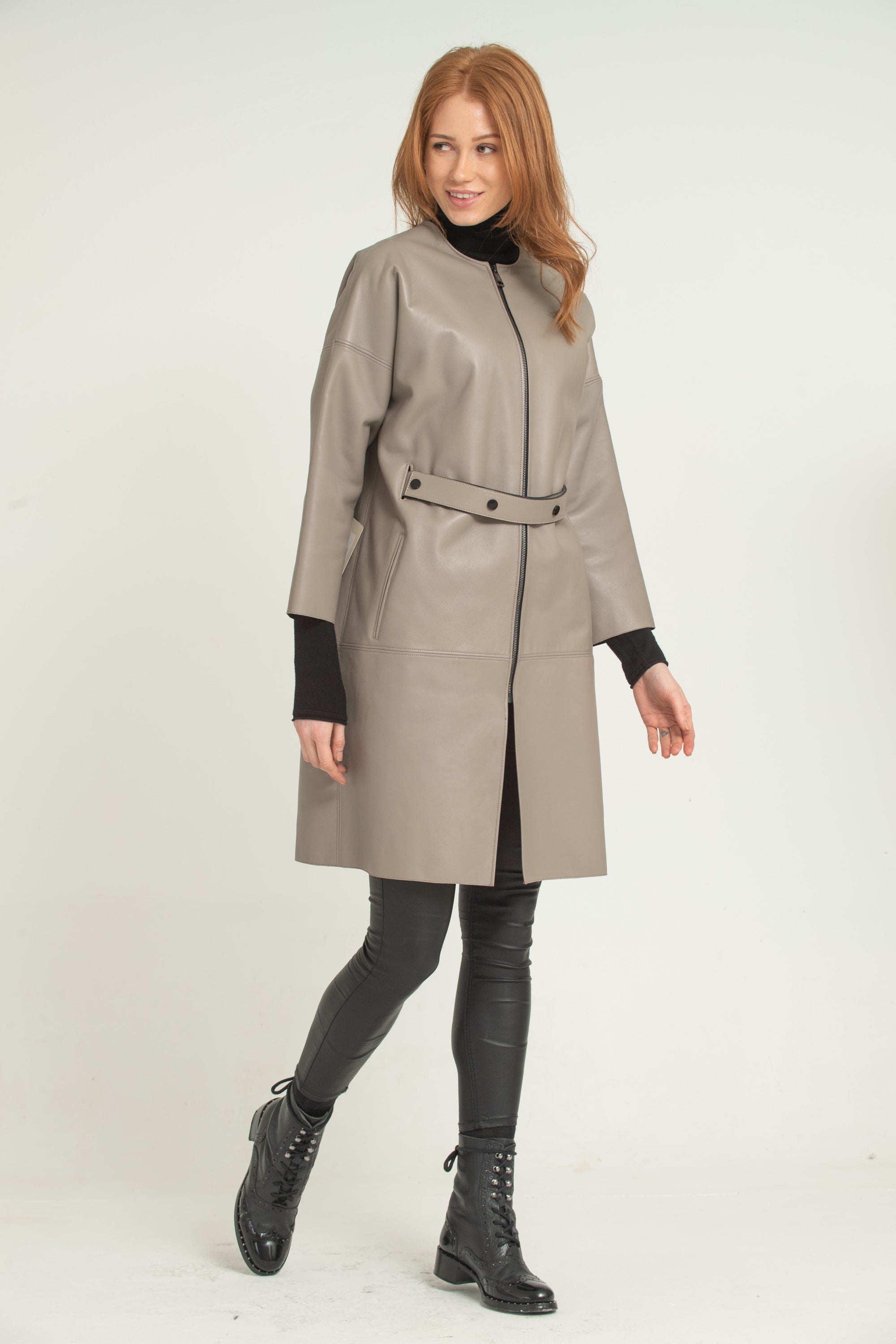 Beige Leather Coat