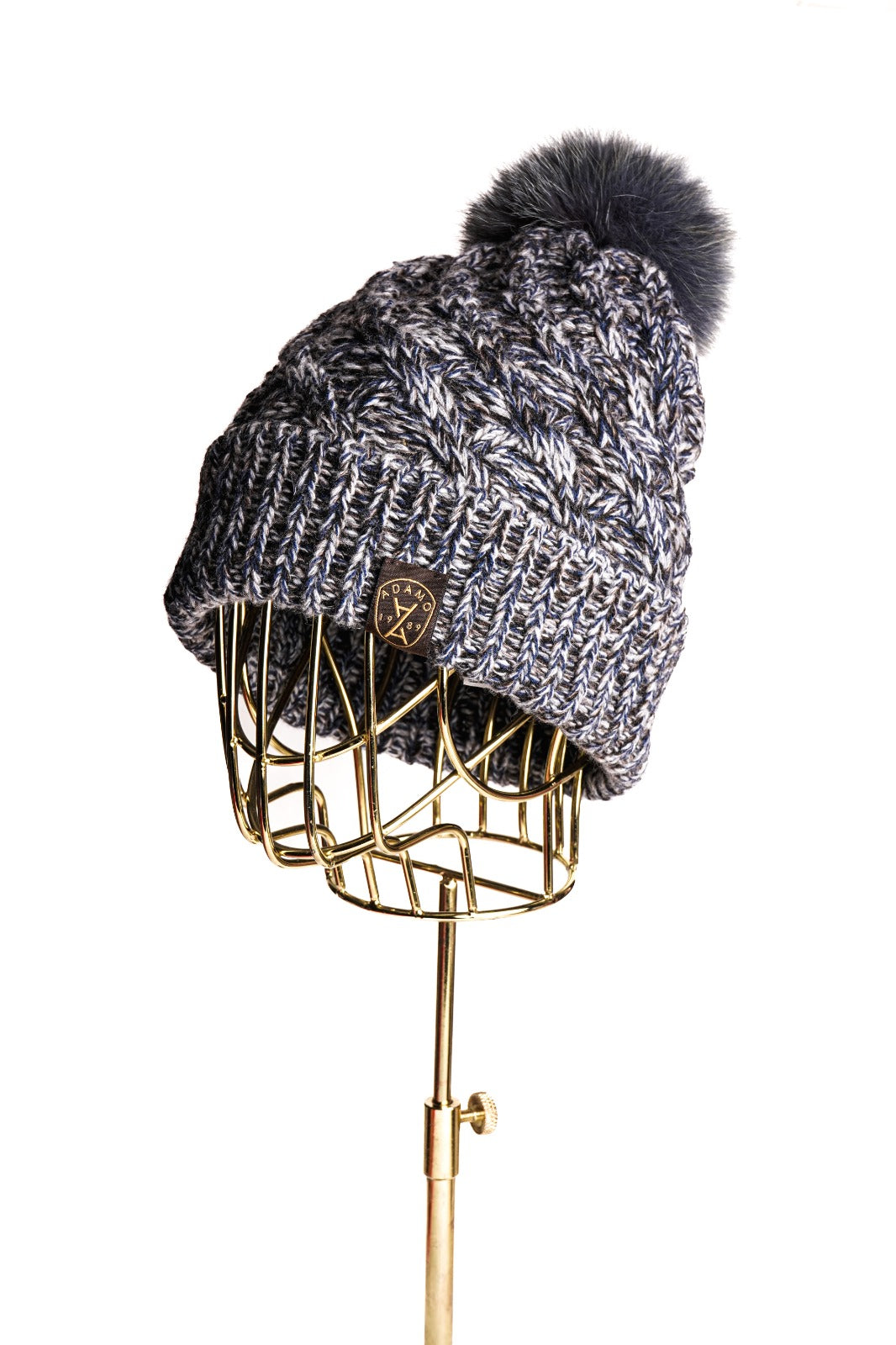 Grey Melange Wool & Fox Fur Beret