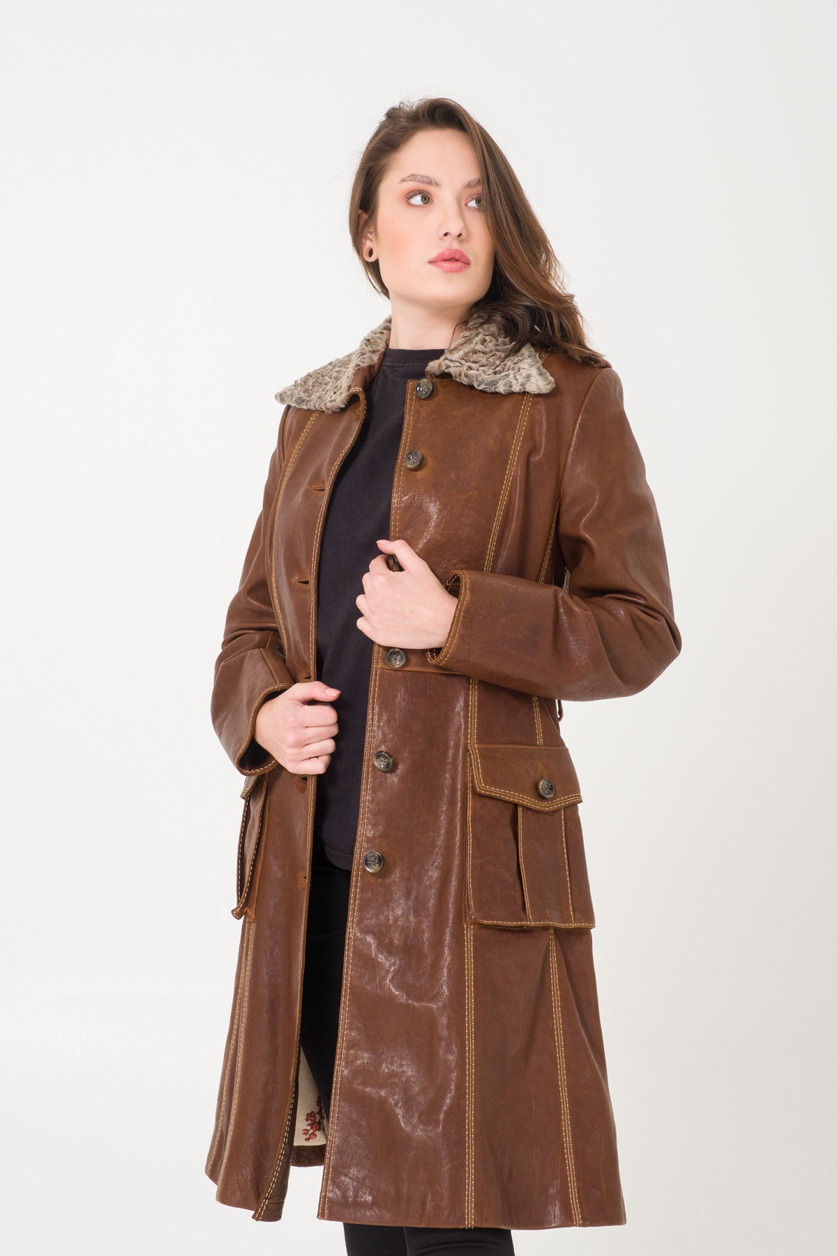 Brown Leather Coat