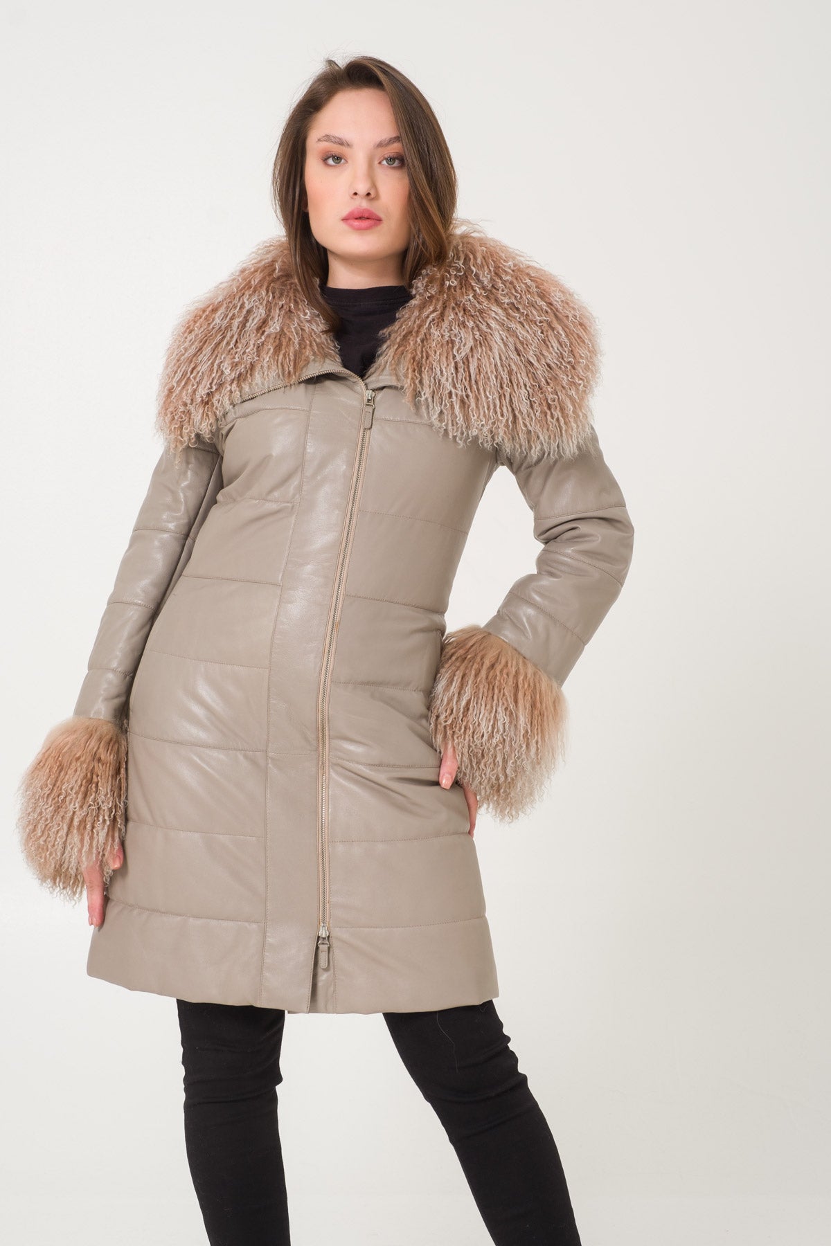Beige Leather Coat