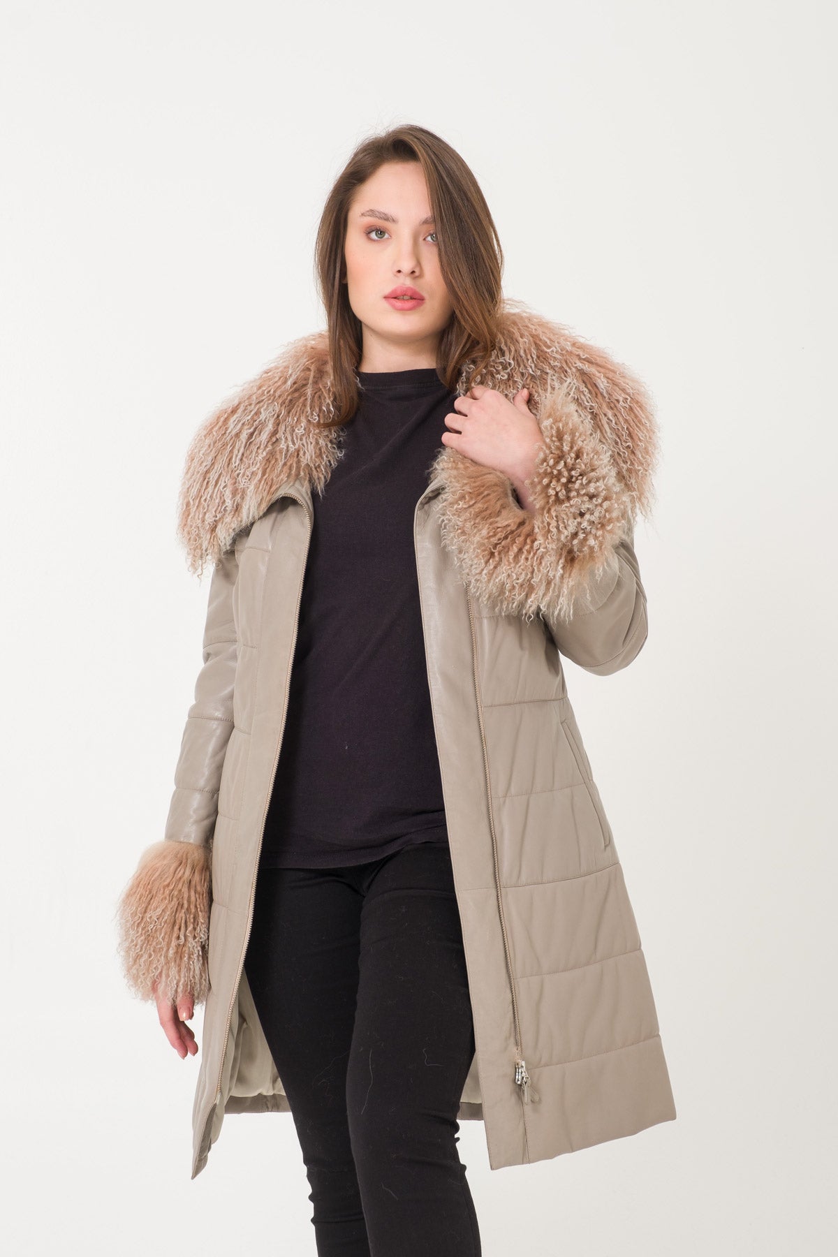 Beige Leather Coat