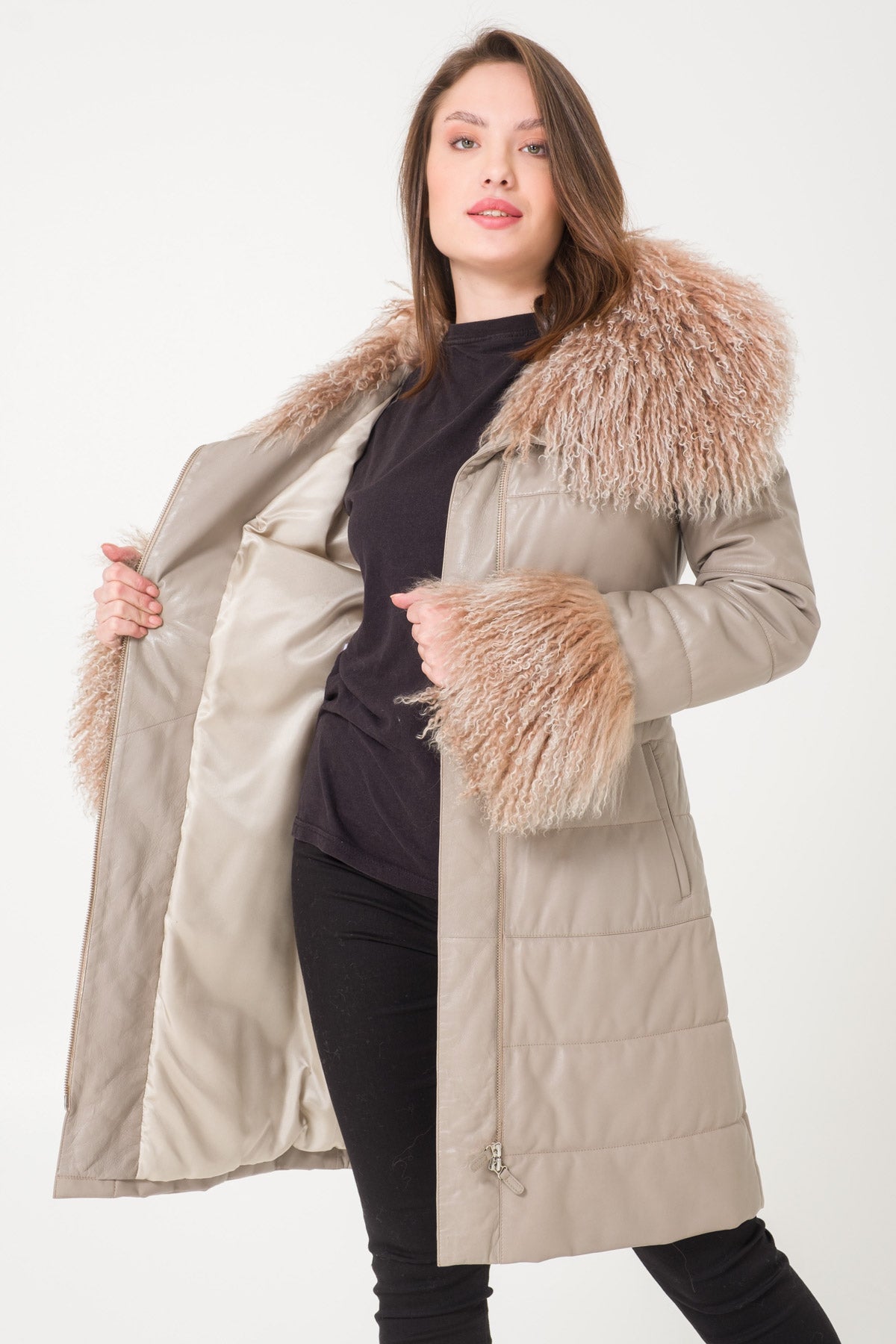 Beige Leather Coat
