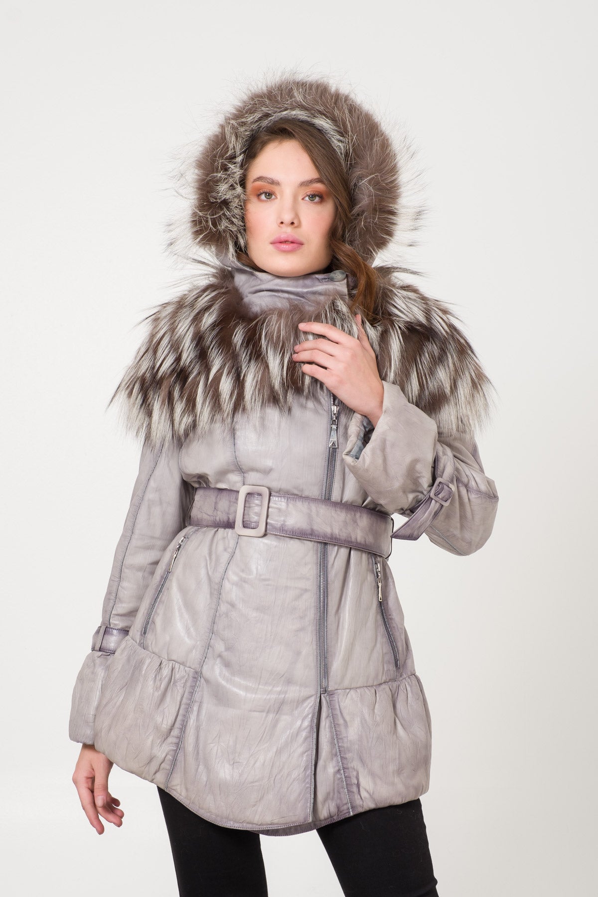 Grey Leather Coat