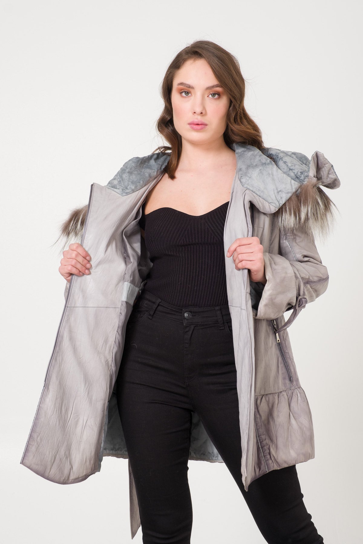 Grey Leather Coat