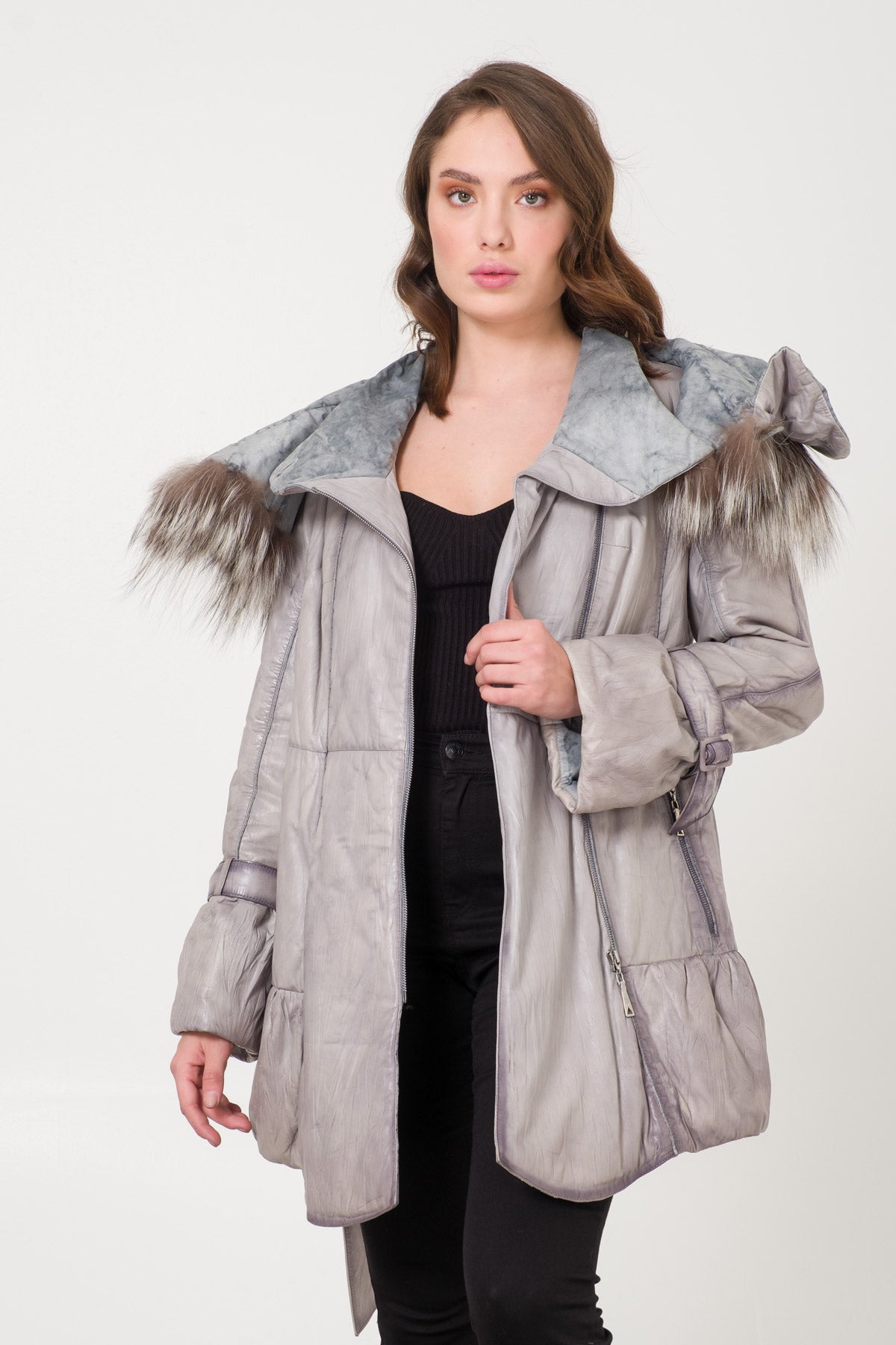 Grey Leather Coat