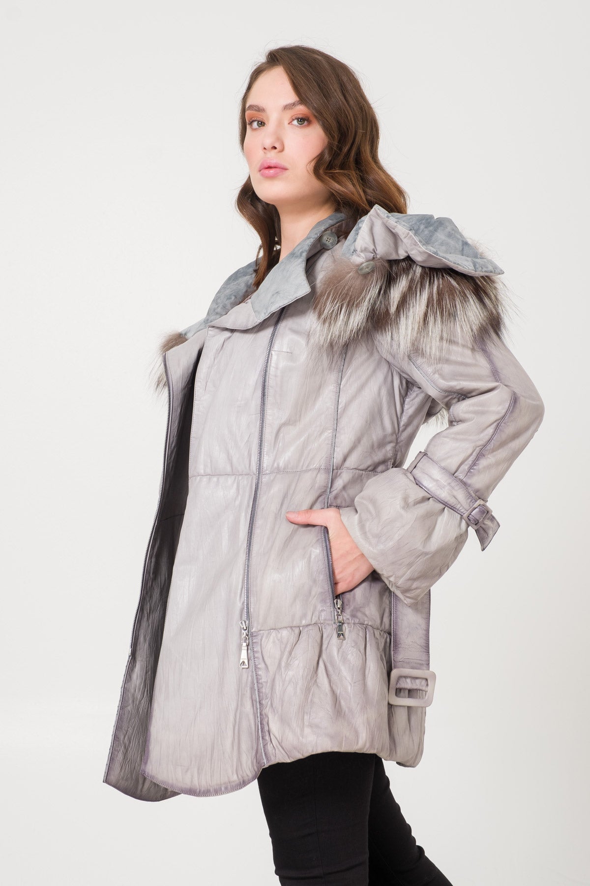 Grey Leather Coat