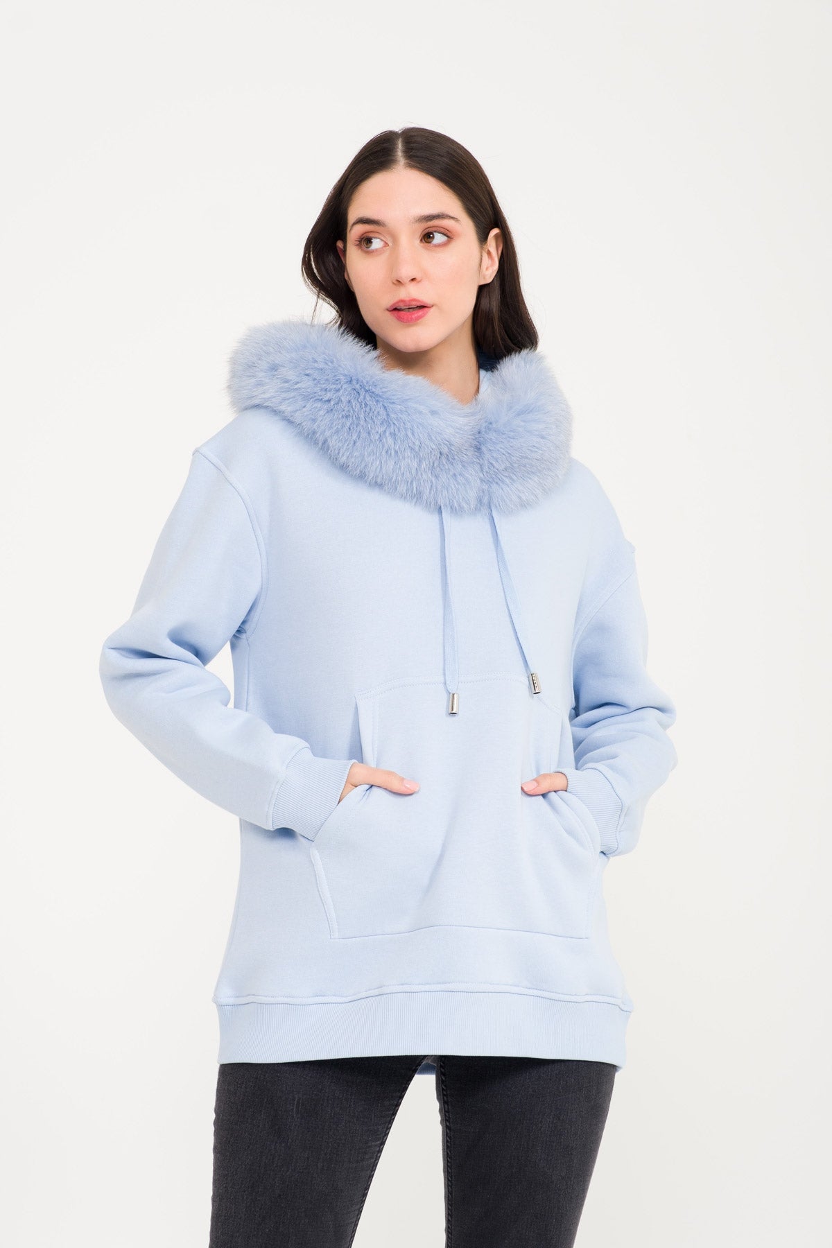 Blue hoodie sale with fur