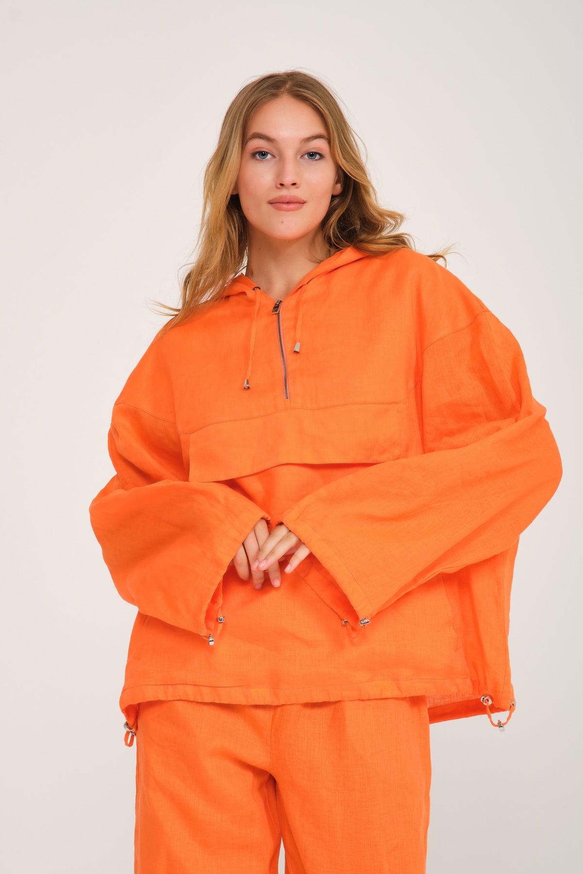 Orange Linen Hoodie & Pants Set