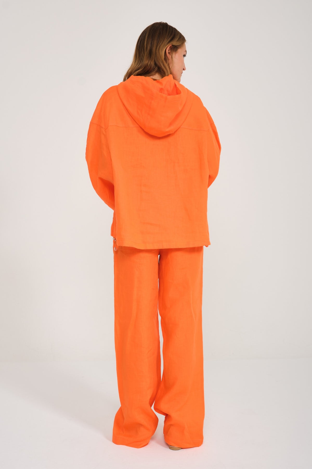 Orange Linen Hoodie & Pants Set