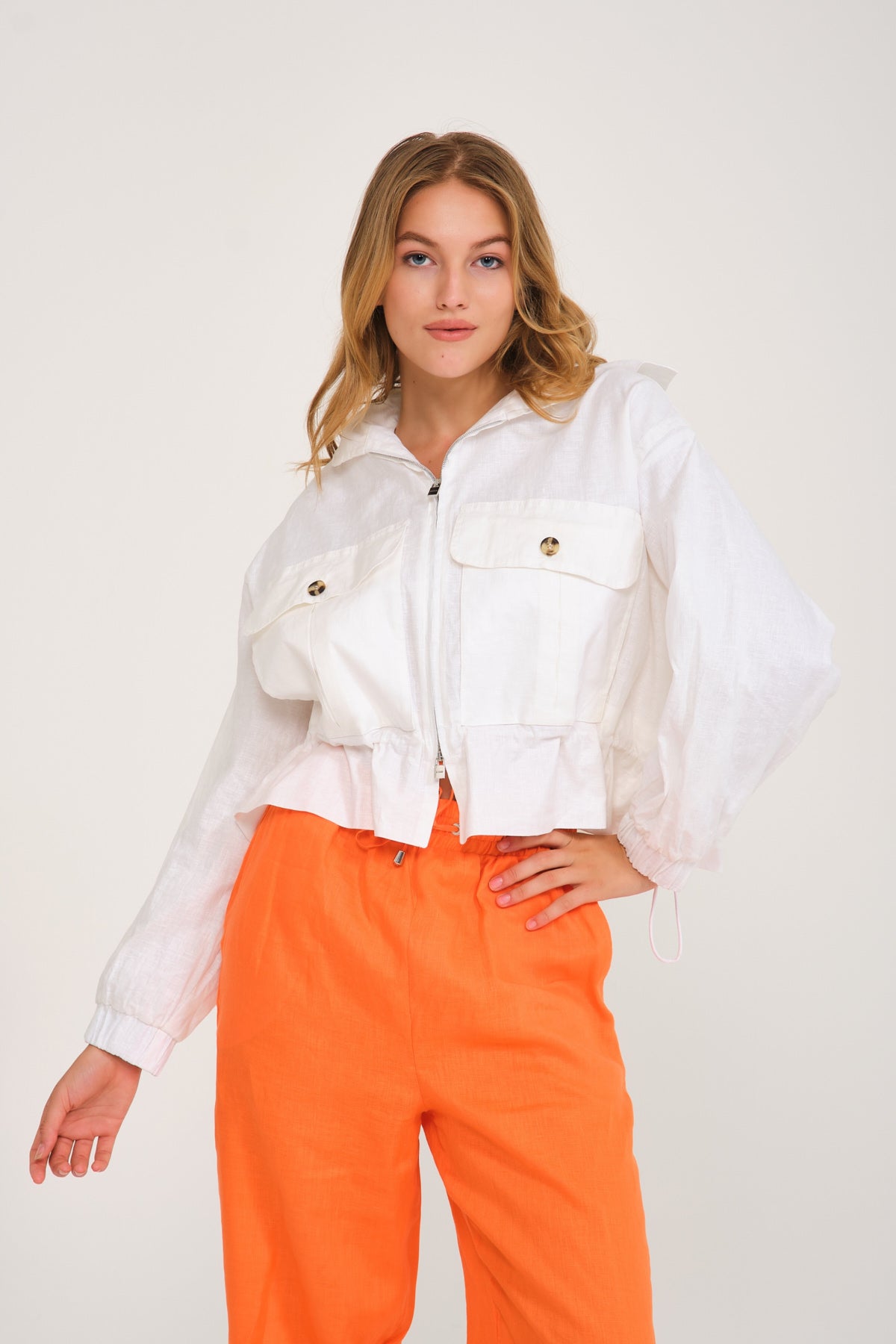 White linen outlet cropped jacket