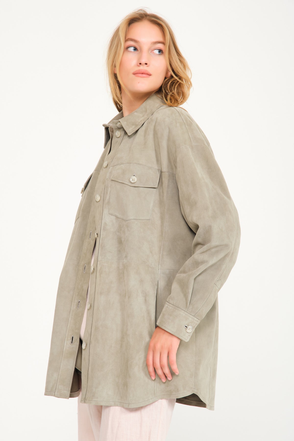 Water Green Suede Leather Coat