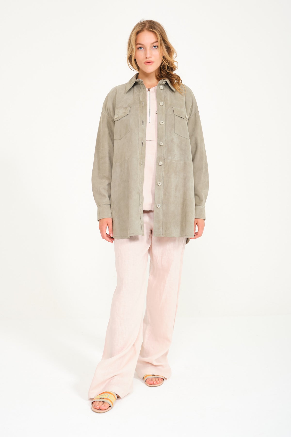 Water Green Suede Leather Coat