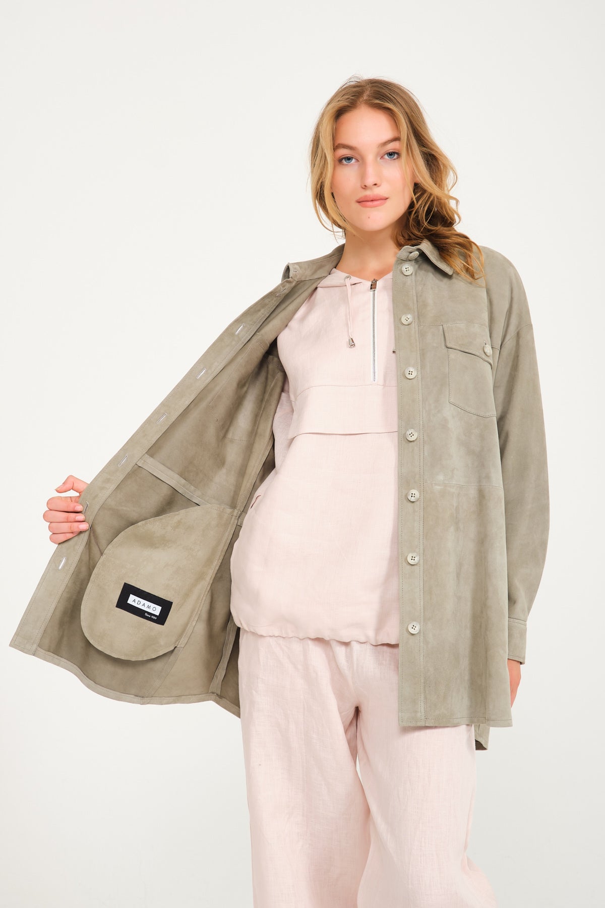 Water Green Suede Leather Coat