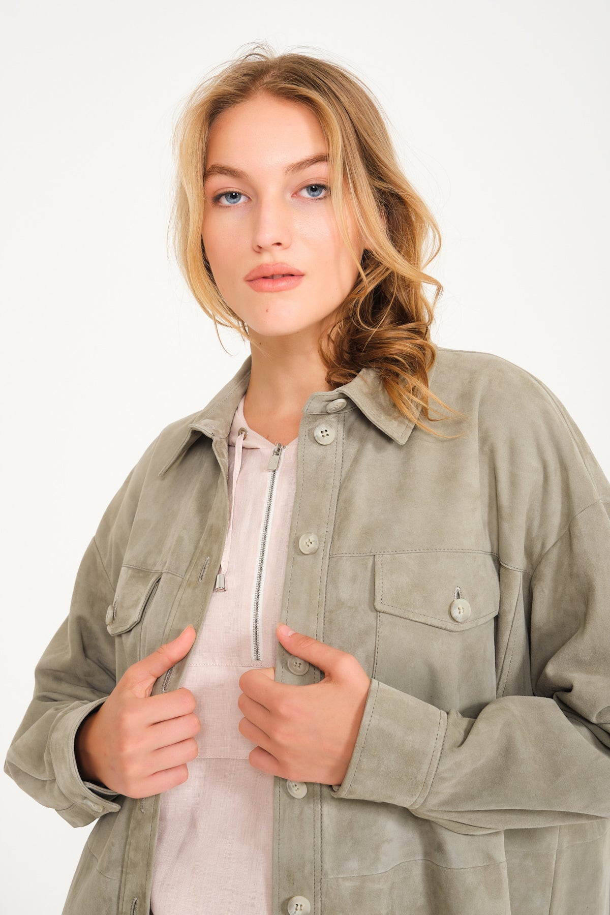 Water Green Suede Leather Coat