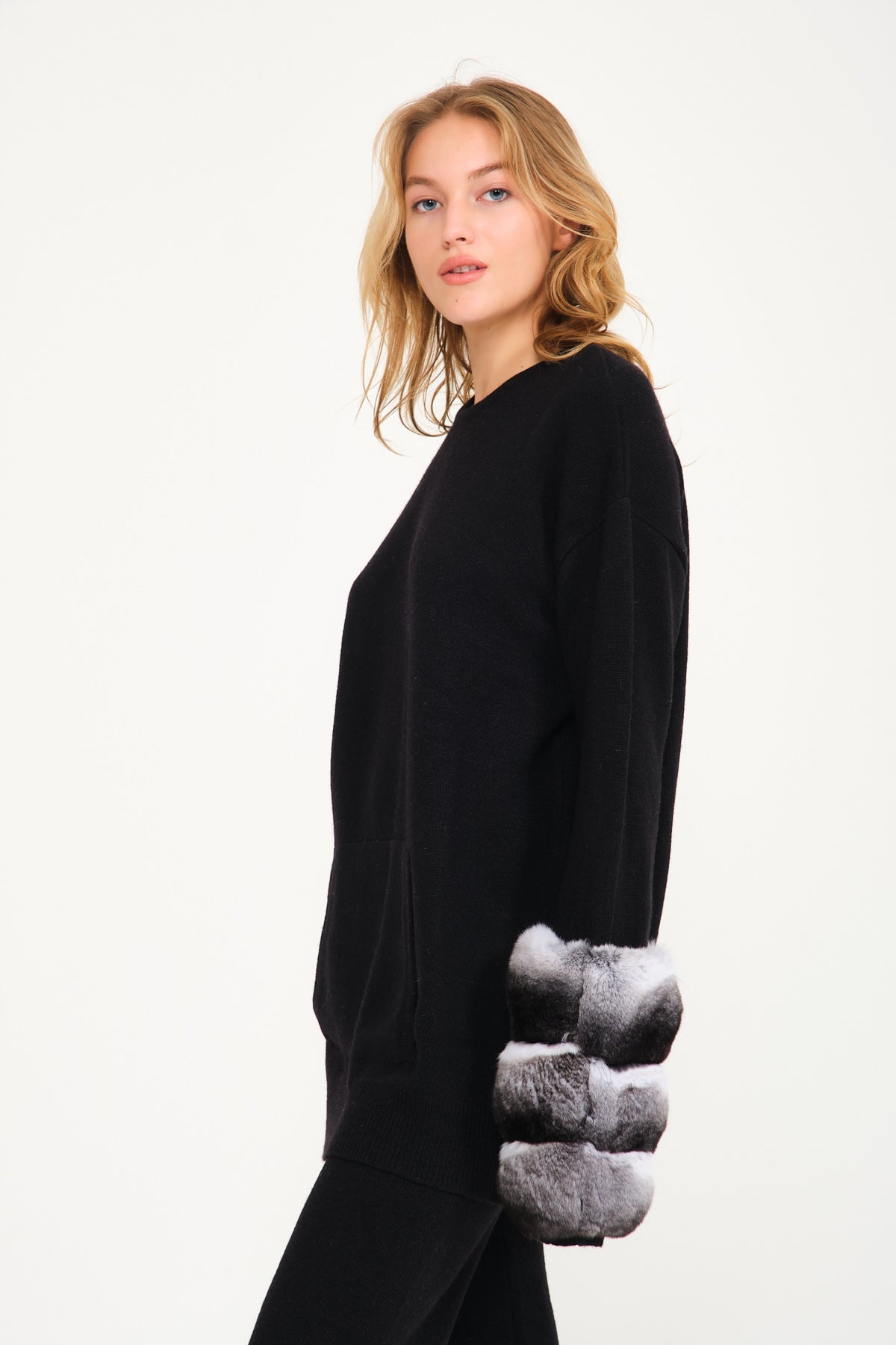 Black Chinchilla Fur Lined Knit Set