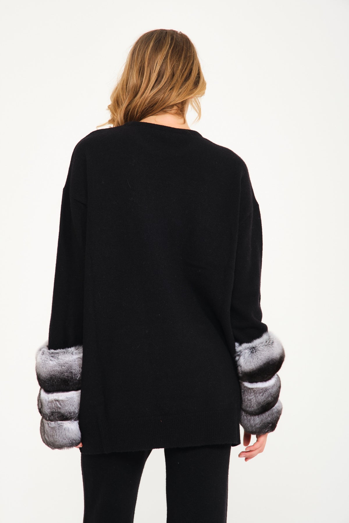Black Chinchilla Fur Lined Knit Set