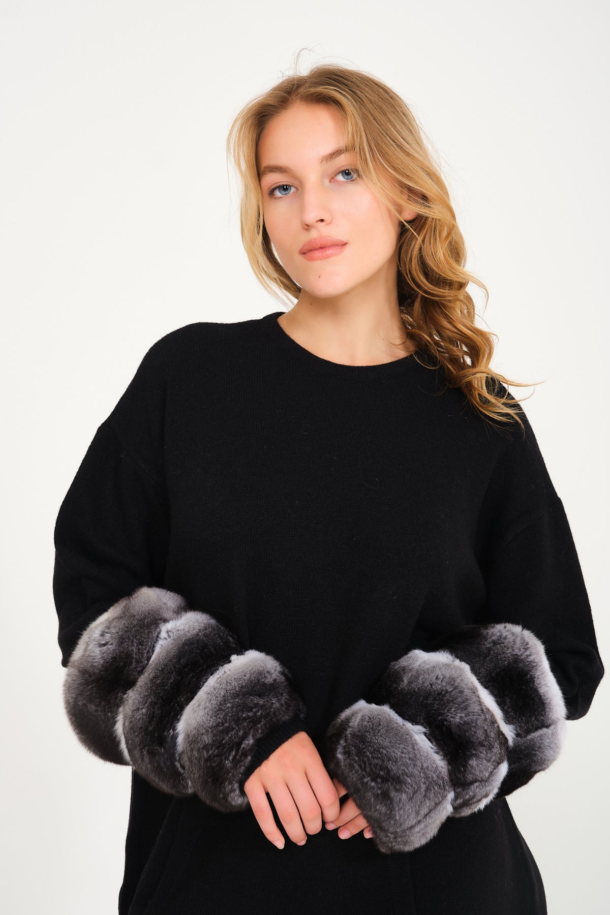 Black Chinchilla Fur Lined Knit Set