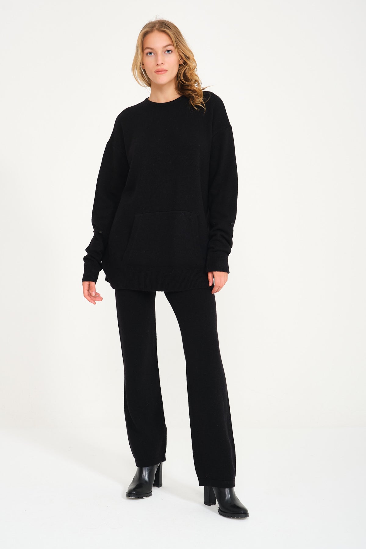Black Chinchilla Fur Lined Knit Set