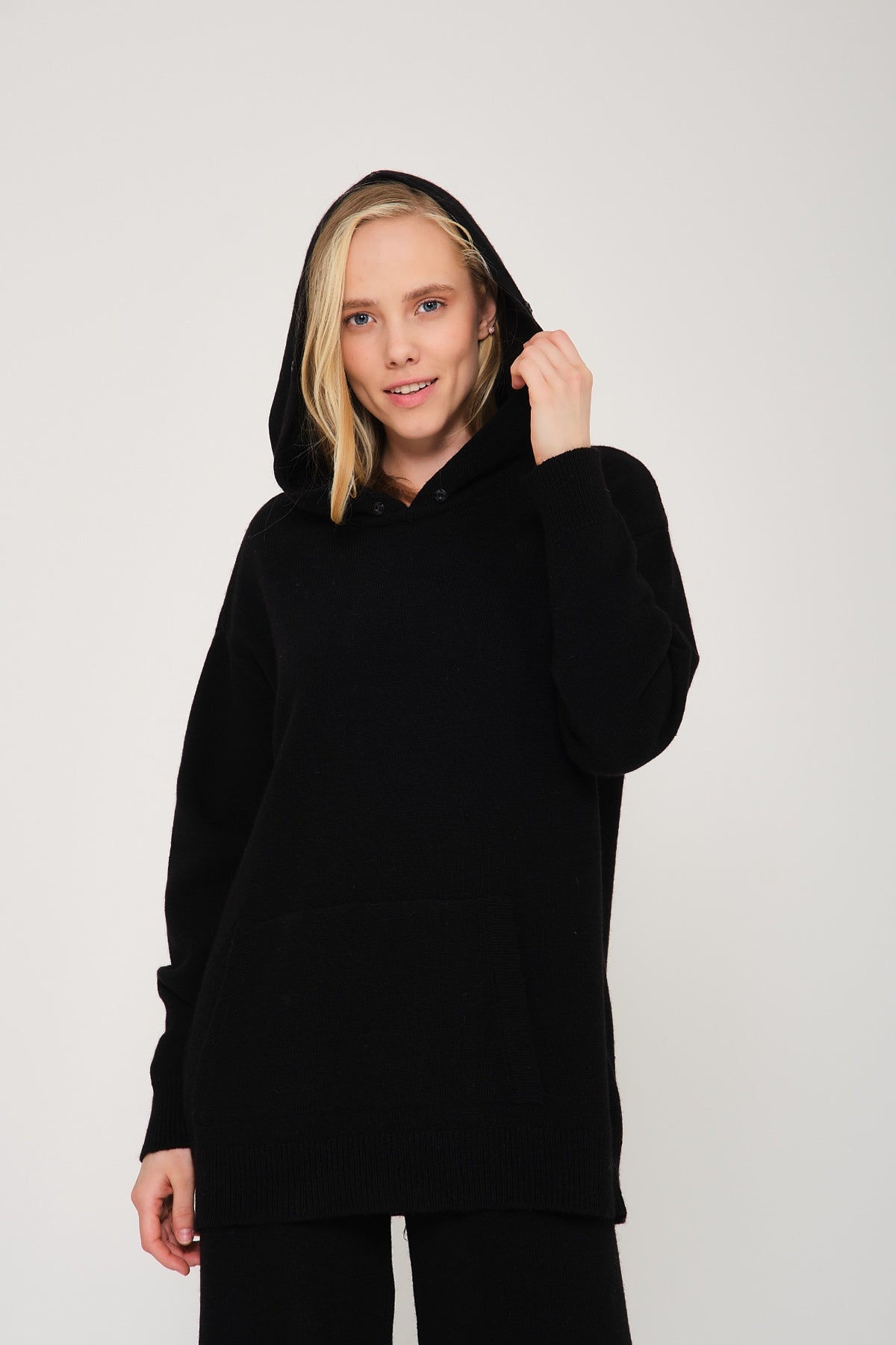 Black Marten Fur Lined Hoodie & Pants Set