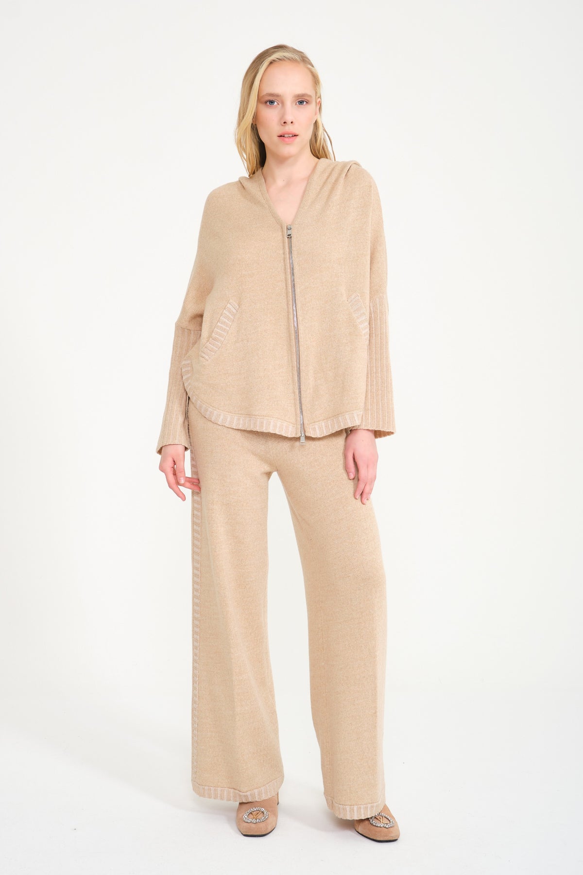 Beige Knit Sweater & Pants Set