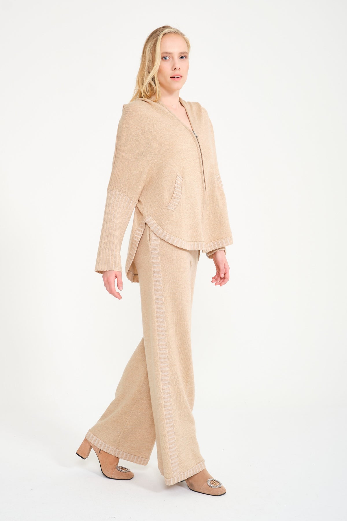 Beige Knit Sweater & Pants Set