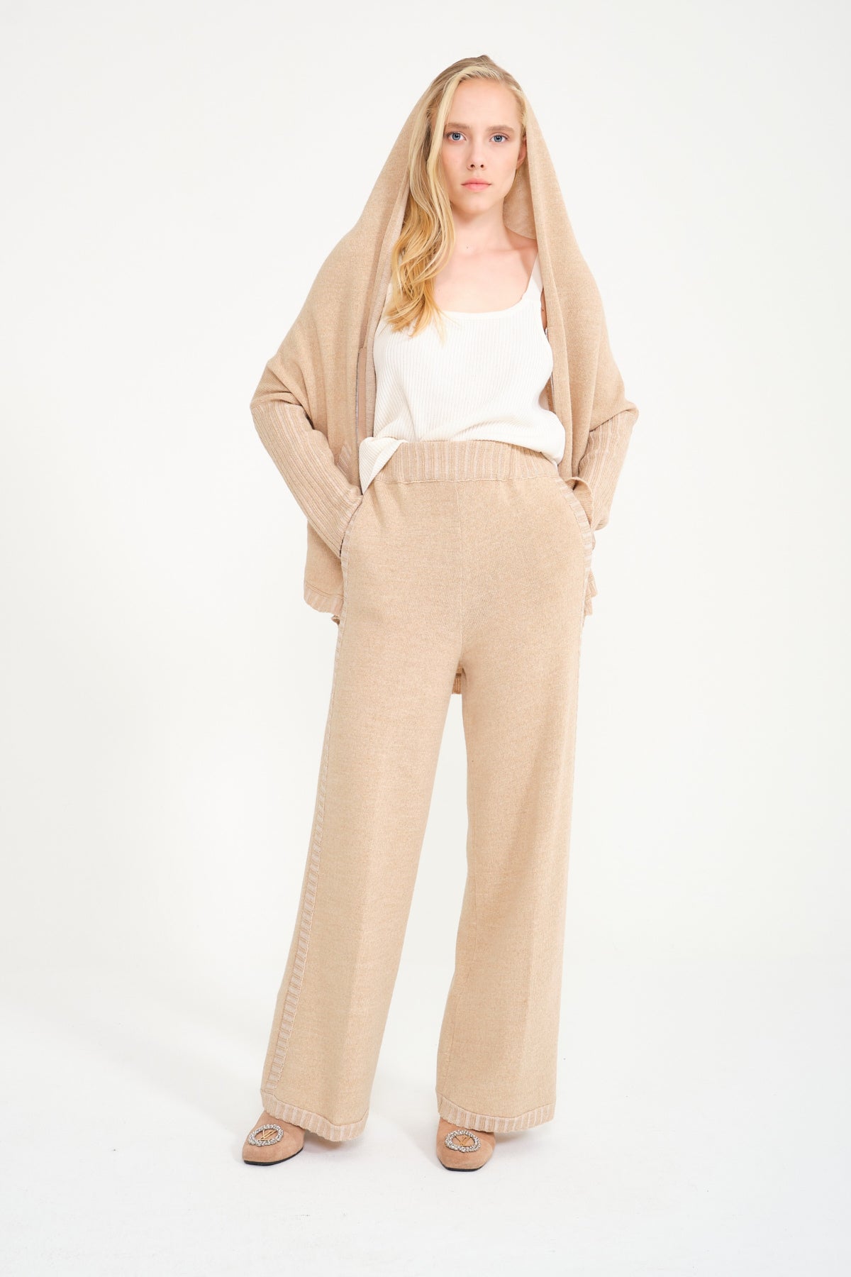 Beige Knit Sweater & Pants Set